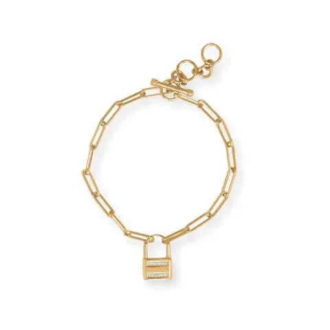 14 Karat Gold Plated Lock Toggle Bracelet-M H W ACCESSORIES