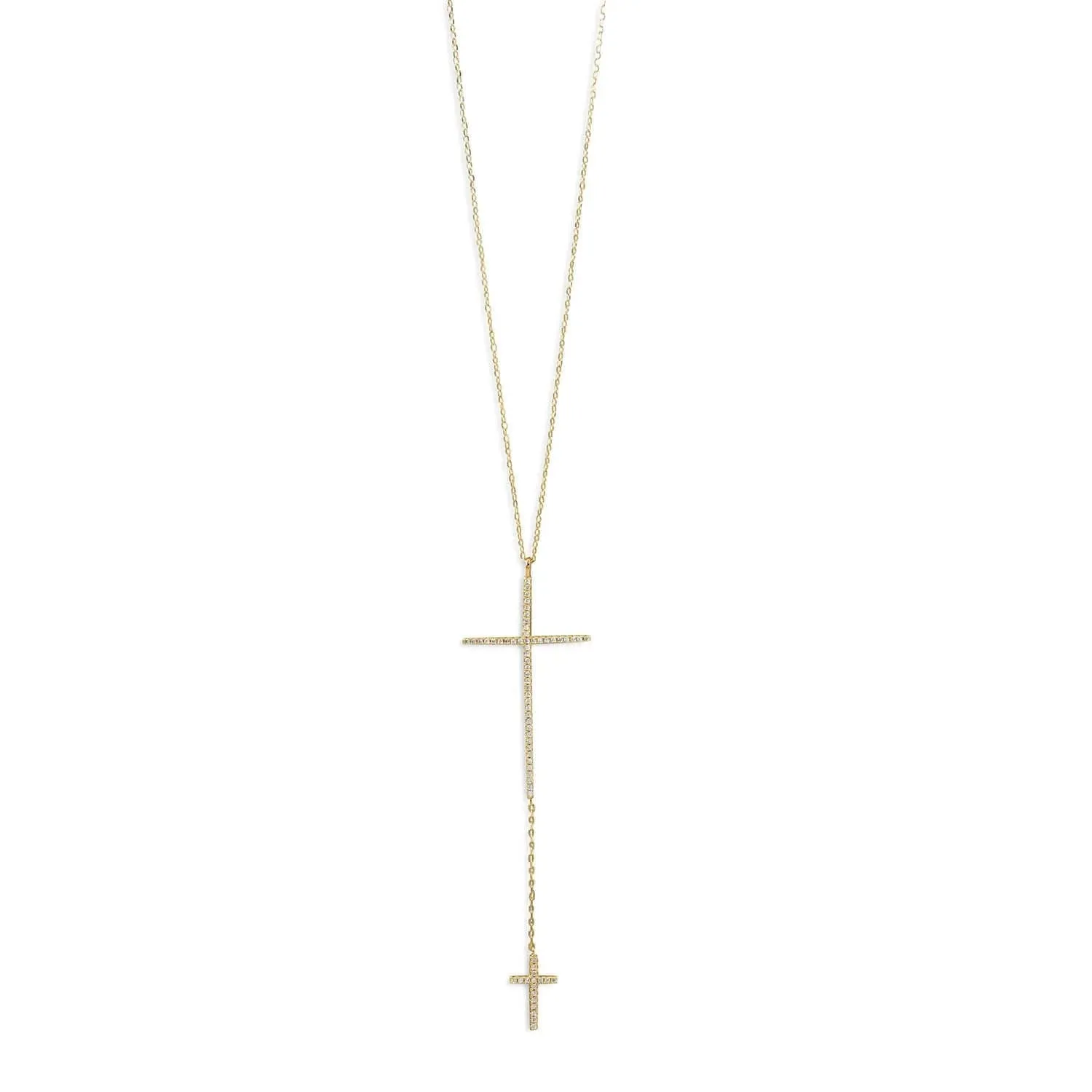 14 Karat Gold Plated Necklace CZ Cross Drop- M H W ACCESSORIES