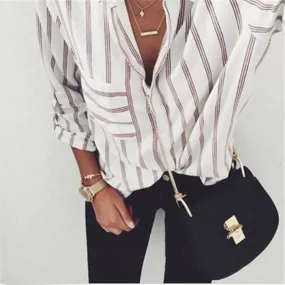 2017 New Striped Blouse Women Slim Fit Long Sleeve Shirt Marine Stripes Fashion Top All Match New Arrival For Women Blouse