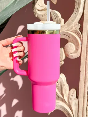 40 oz. Hot Pink Matte Tumbler with Handle