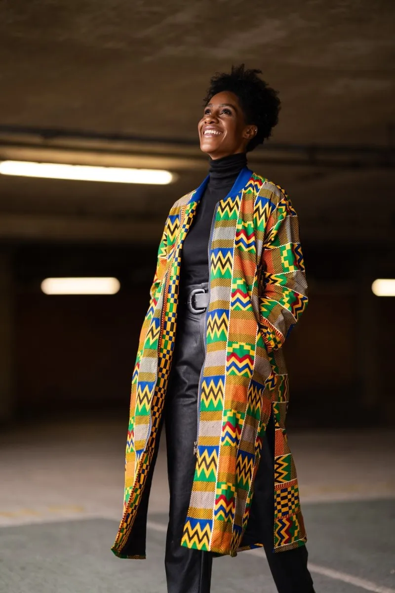 African Trench Coat In Electric Kente