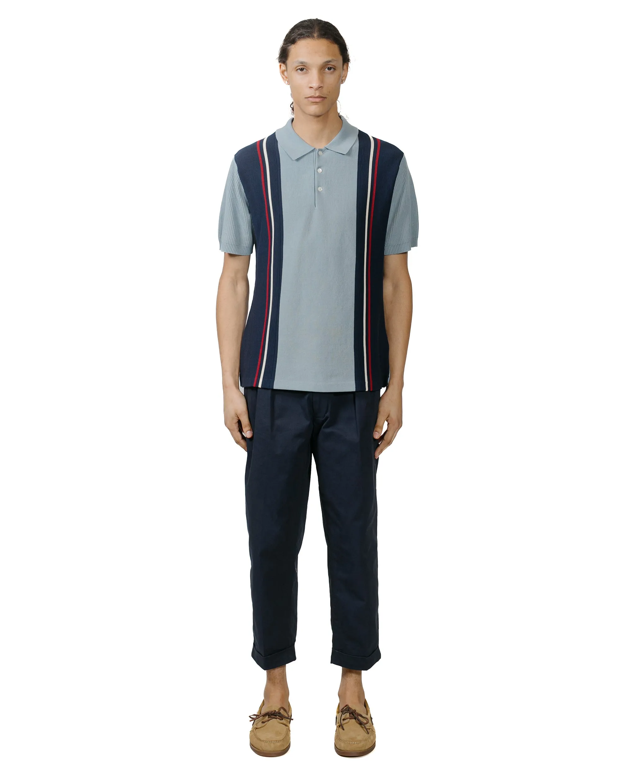 Beams Plus Knit Polo Stripe Sax