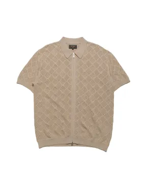 Beams Plus Zip Knit Polo Mesh Beige