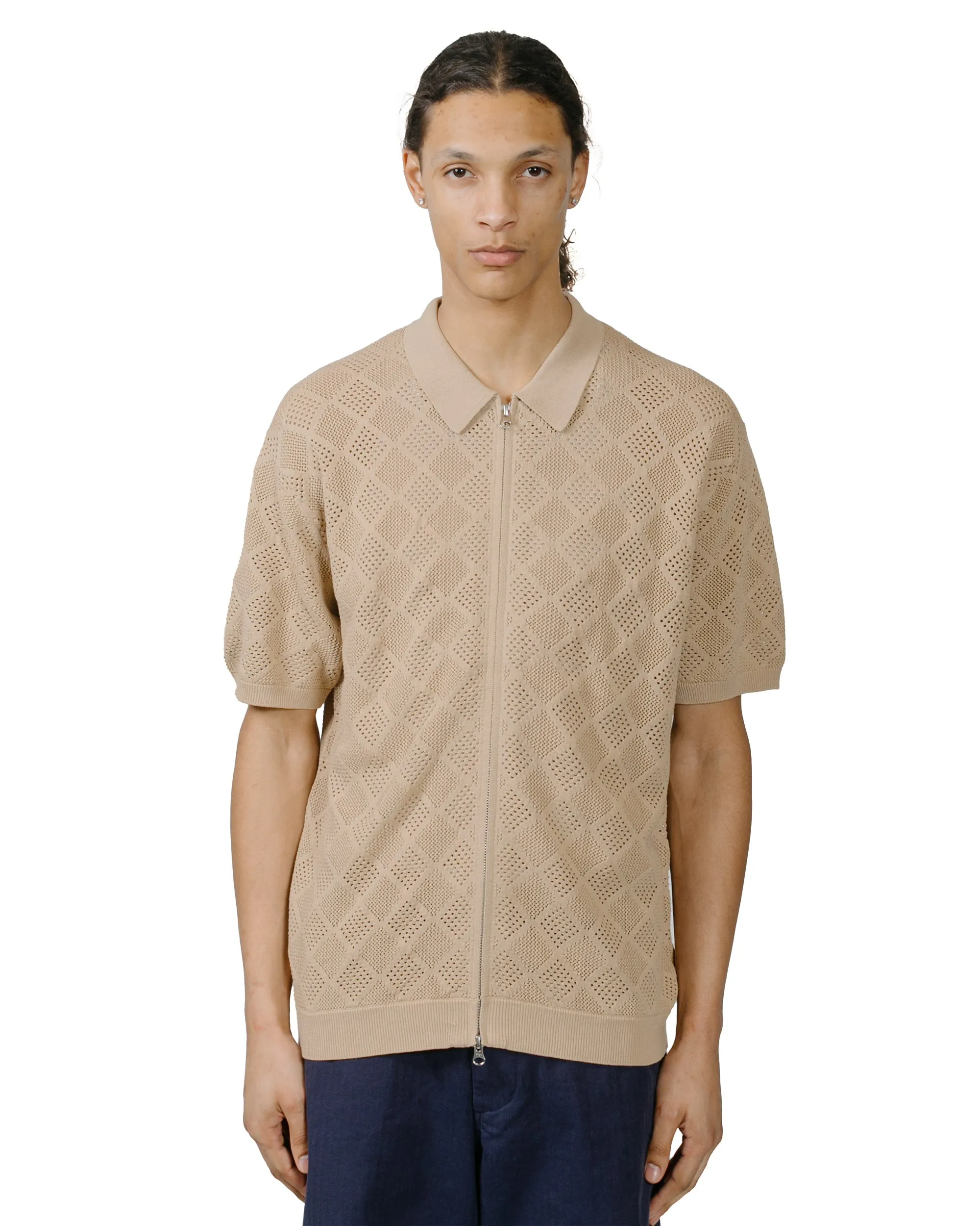 Beams Plus Zip Knit Polo Mesh Beige