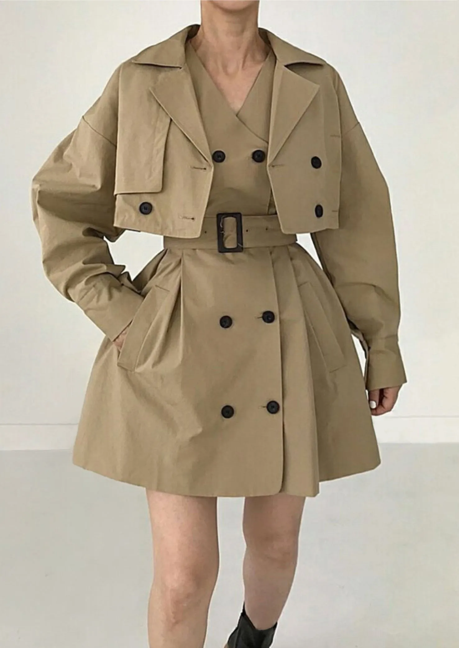 Beige Layered Trench Dress