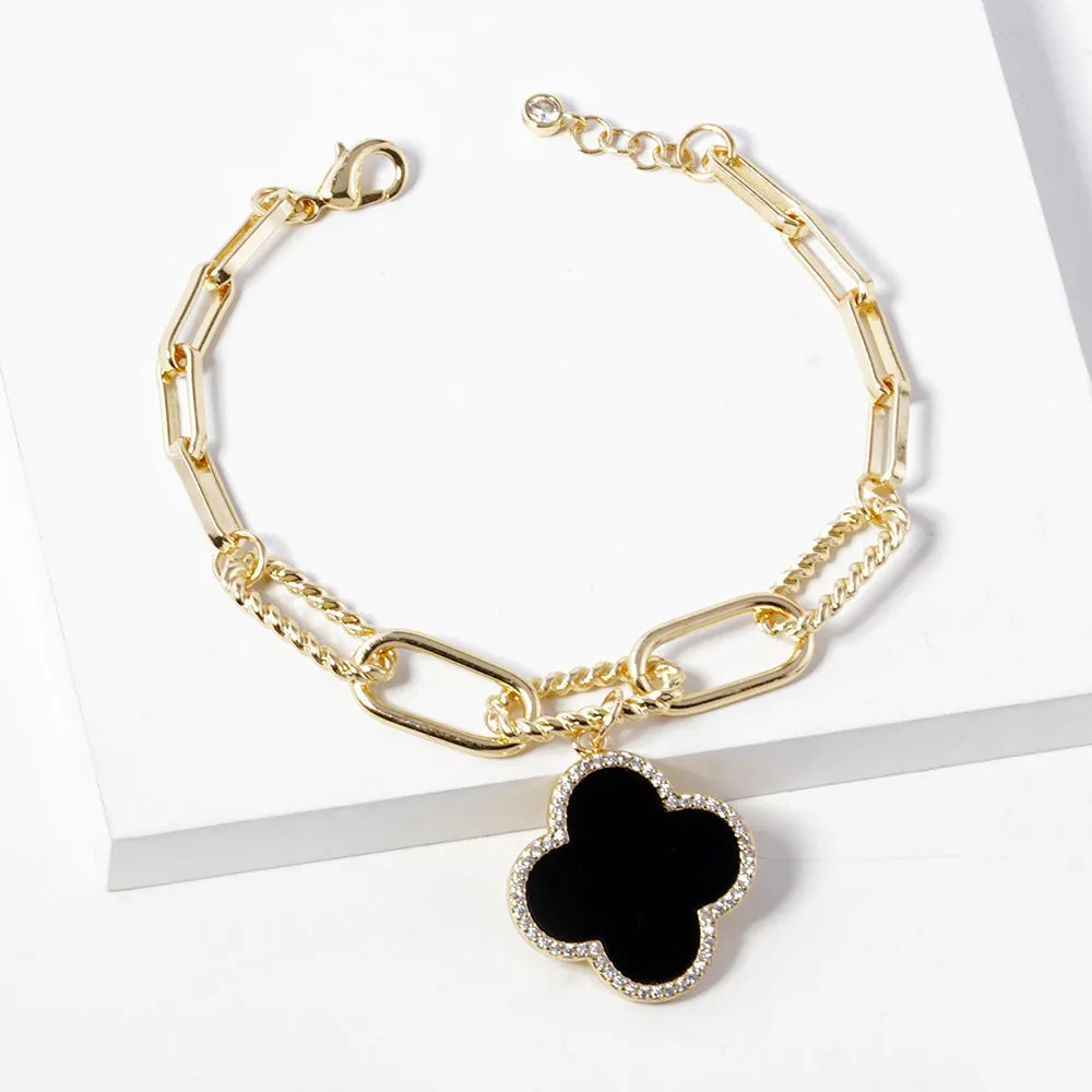 Black Gold Dipped Quatrefoil Charm Bracelet-M H W ACCESSORIES