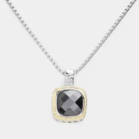 Black Square CZ Bezel Pendant Necklace-M H W ACCESSORIES