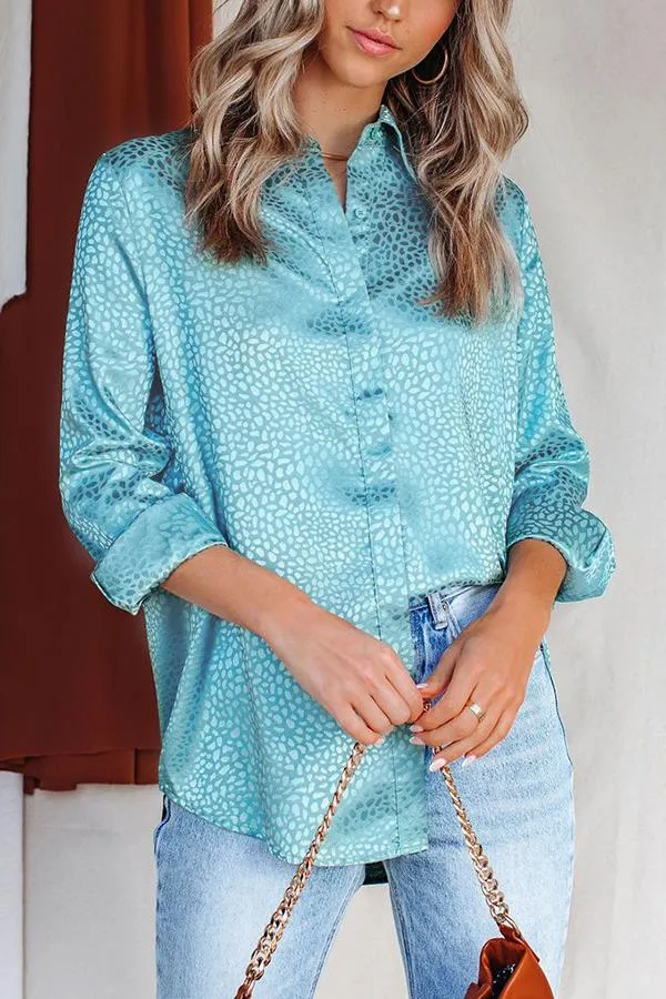 Blue Moon Satin Embossed Button Down Blouse