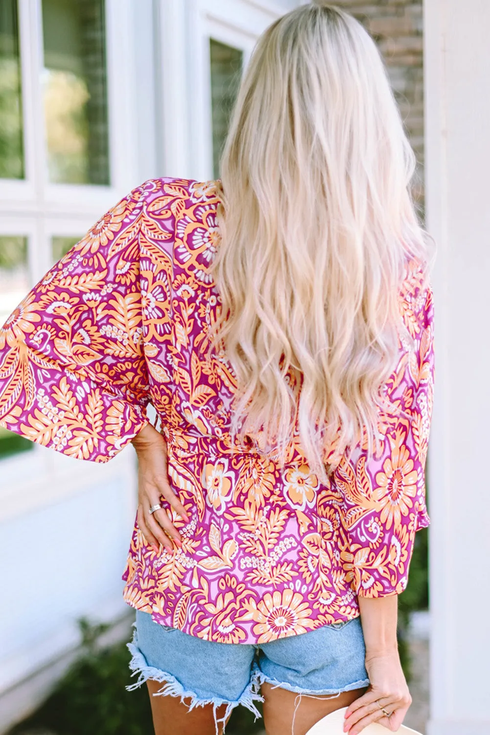 Boho Floral Belted Blouse