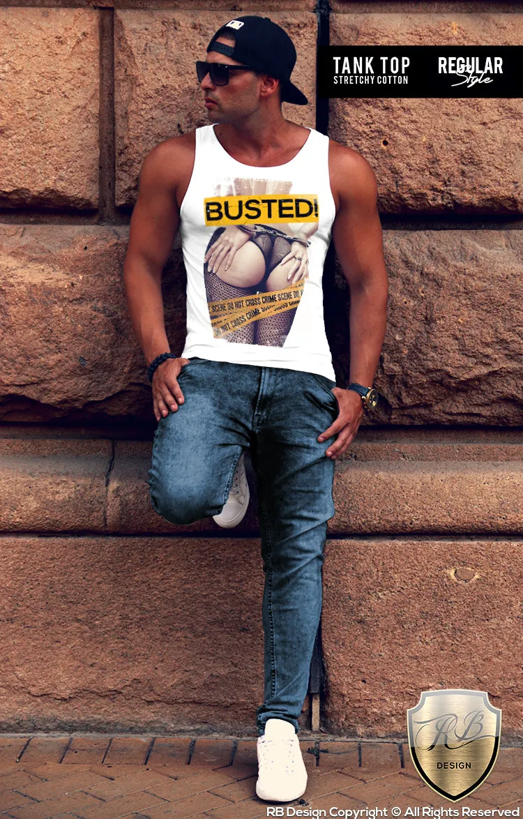 BUSTED Mens Sexy Girl T-shirt Crime Scene Tank Top MD537