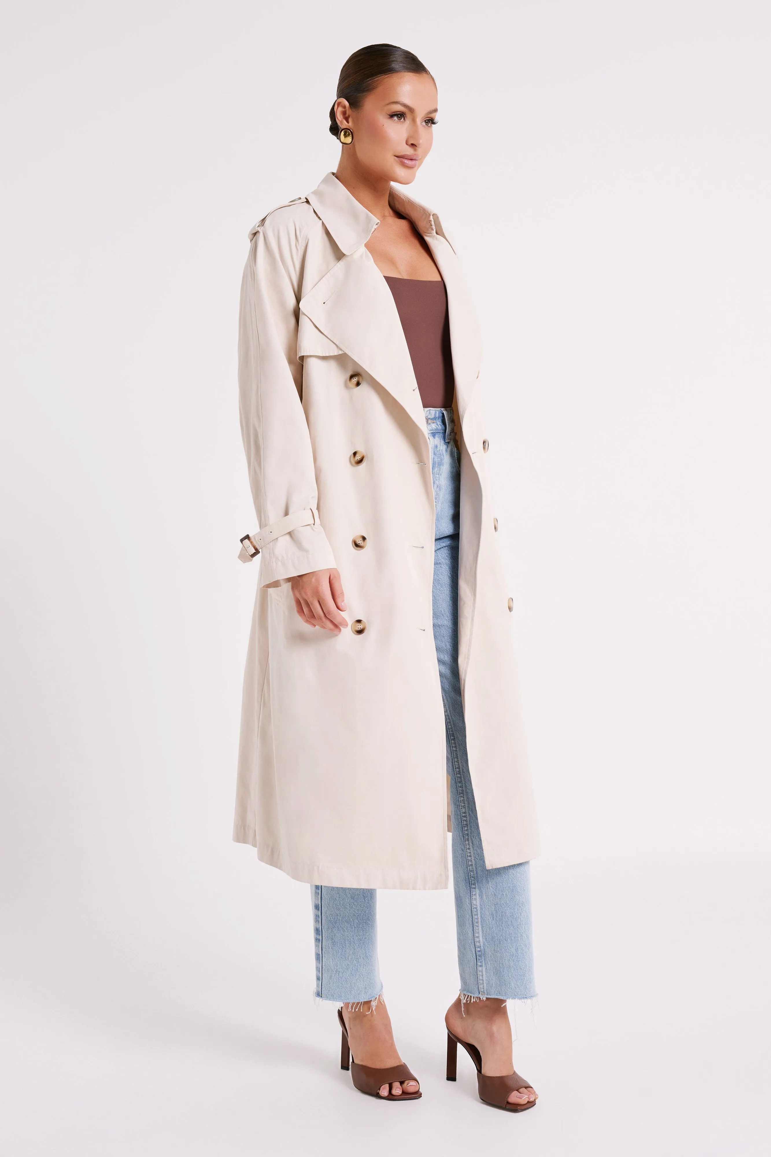 Channing Trench Coat With Belt - Cream