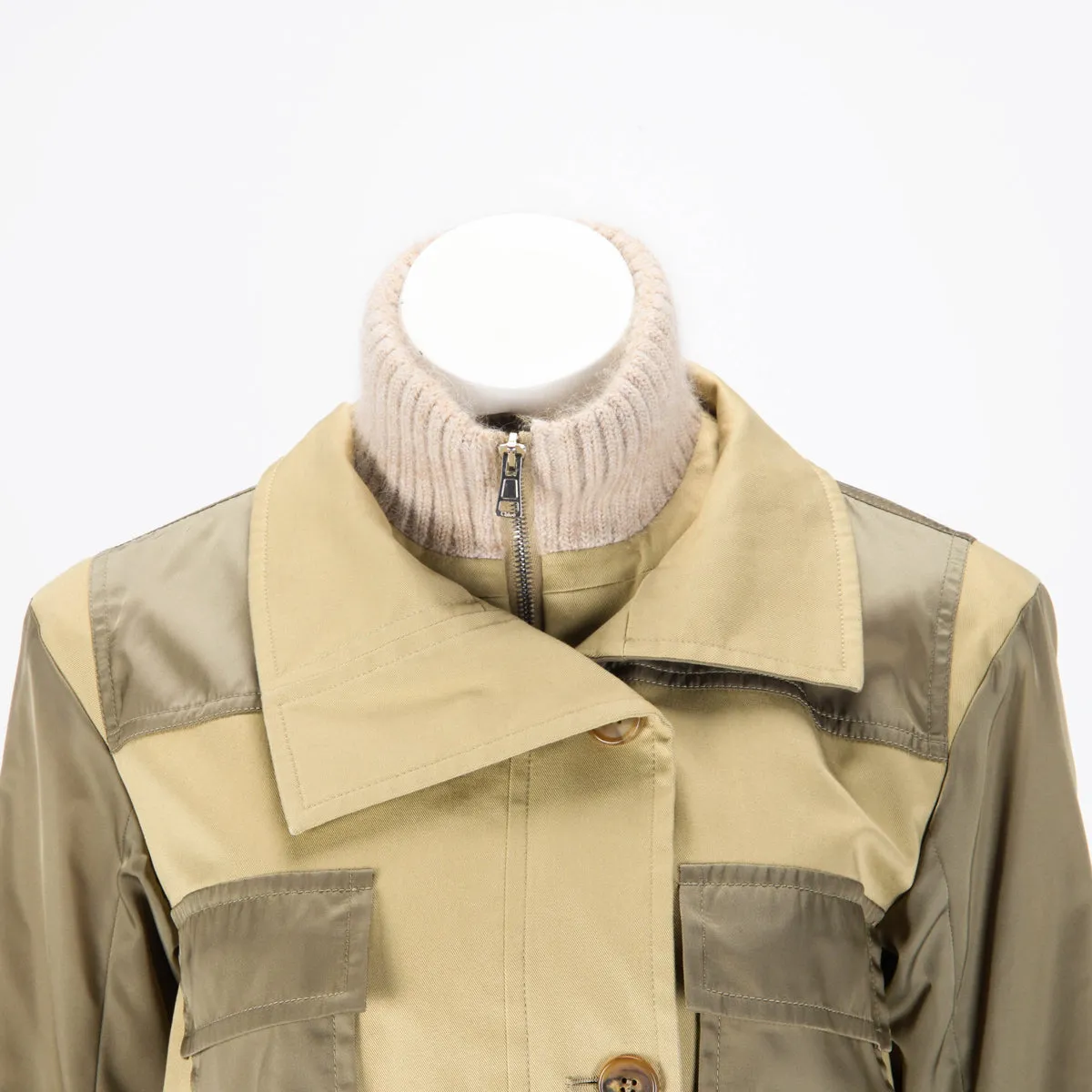 Chloe Khaki Cotton & Nylon Anorak Coat FR 34