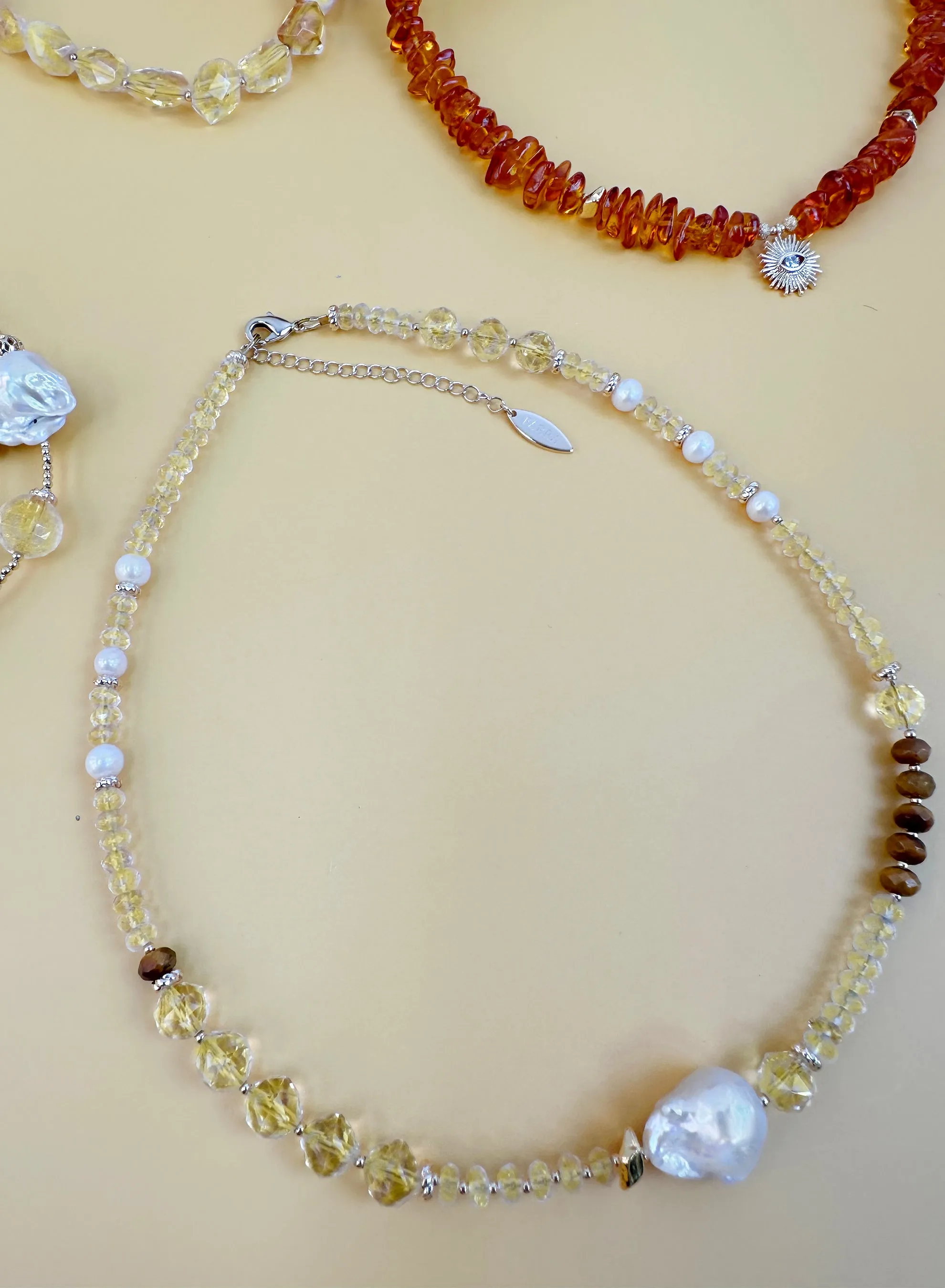 Citrine With Baroque Pearls Exquisite Necklace JN020