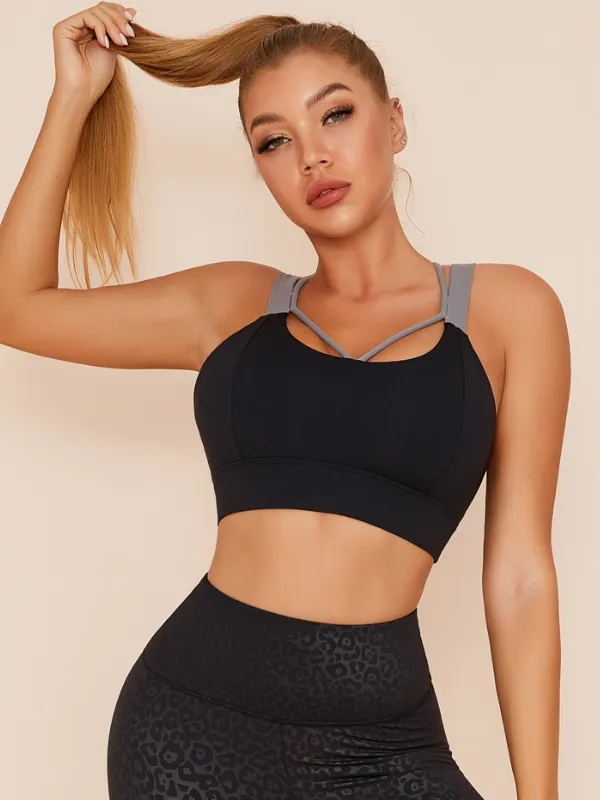 Contrast Color Cross Back Sports Bras