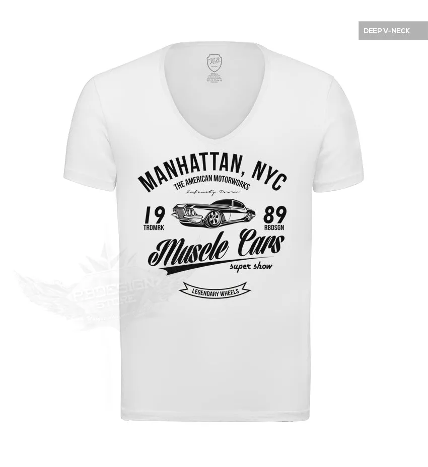 Cool Men's Muscle Cars White Graphic T-shirt MD886B