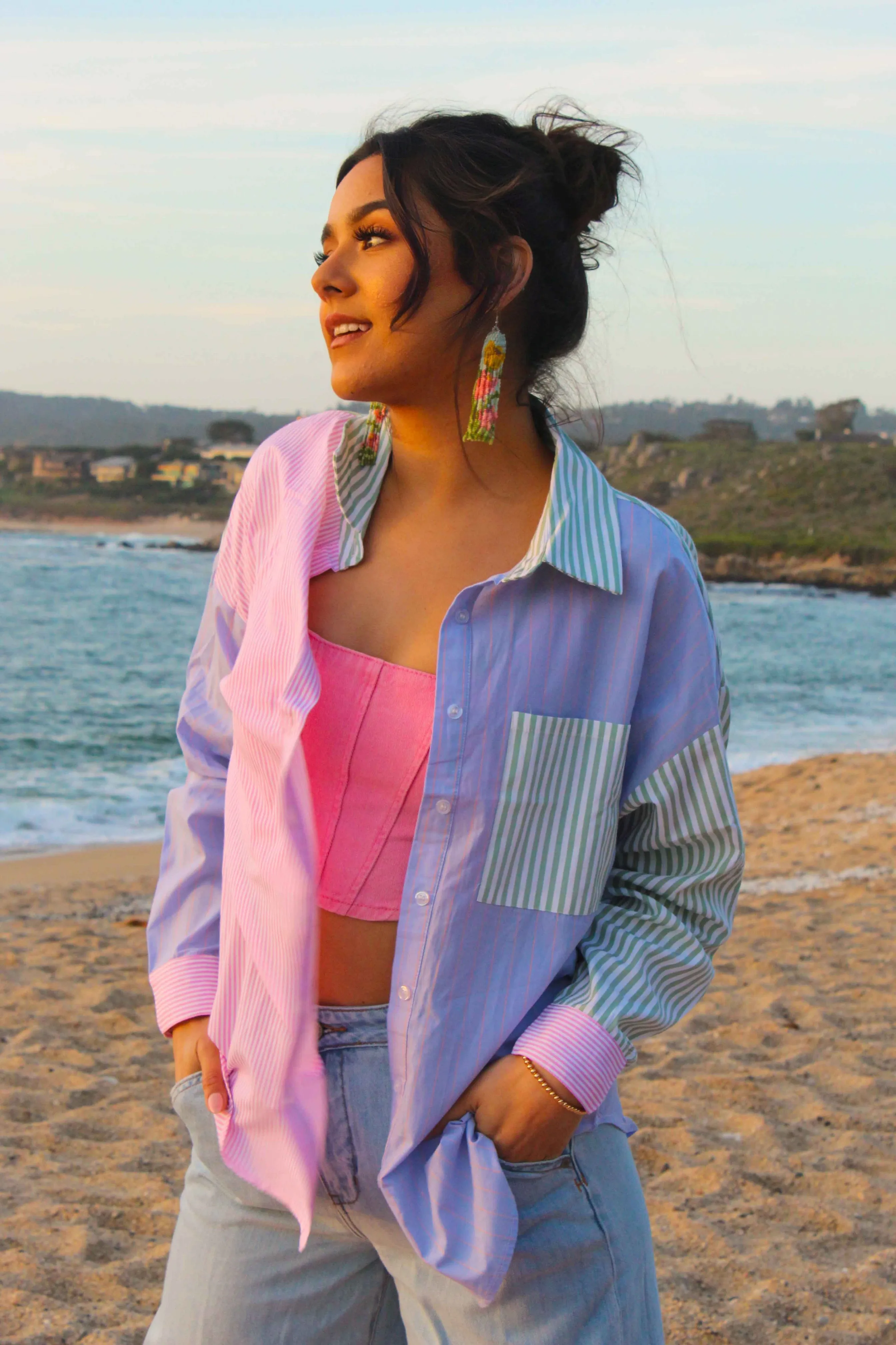 Cotton Candy Lemon Drop Button Up - Blush/Multi