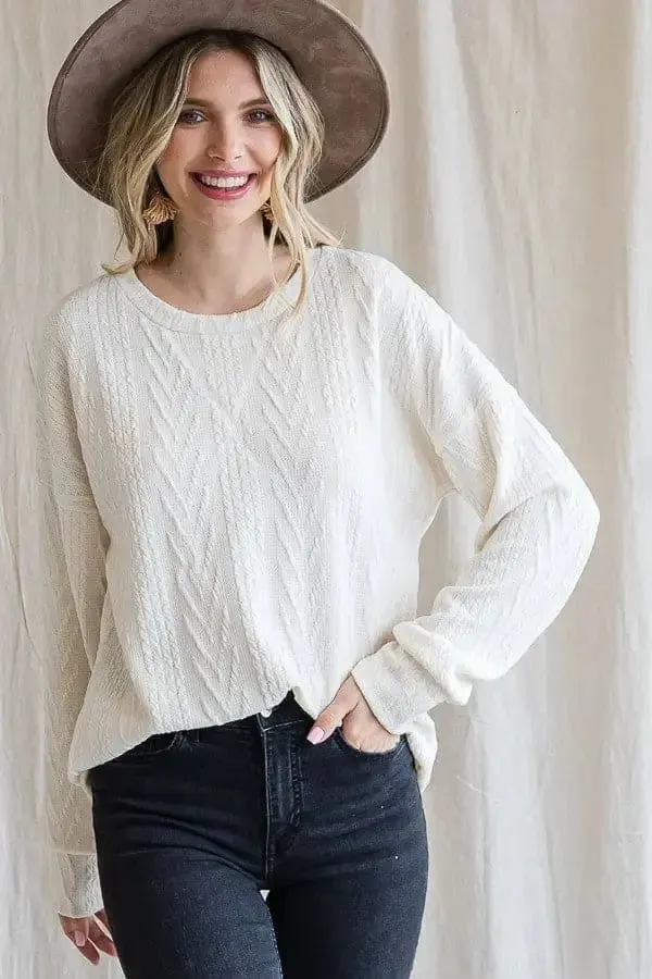 Cream Cable Knit Drop Shoulder Top