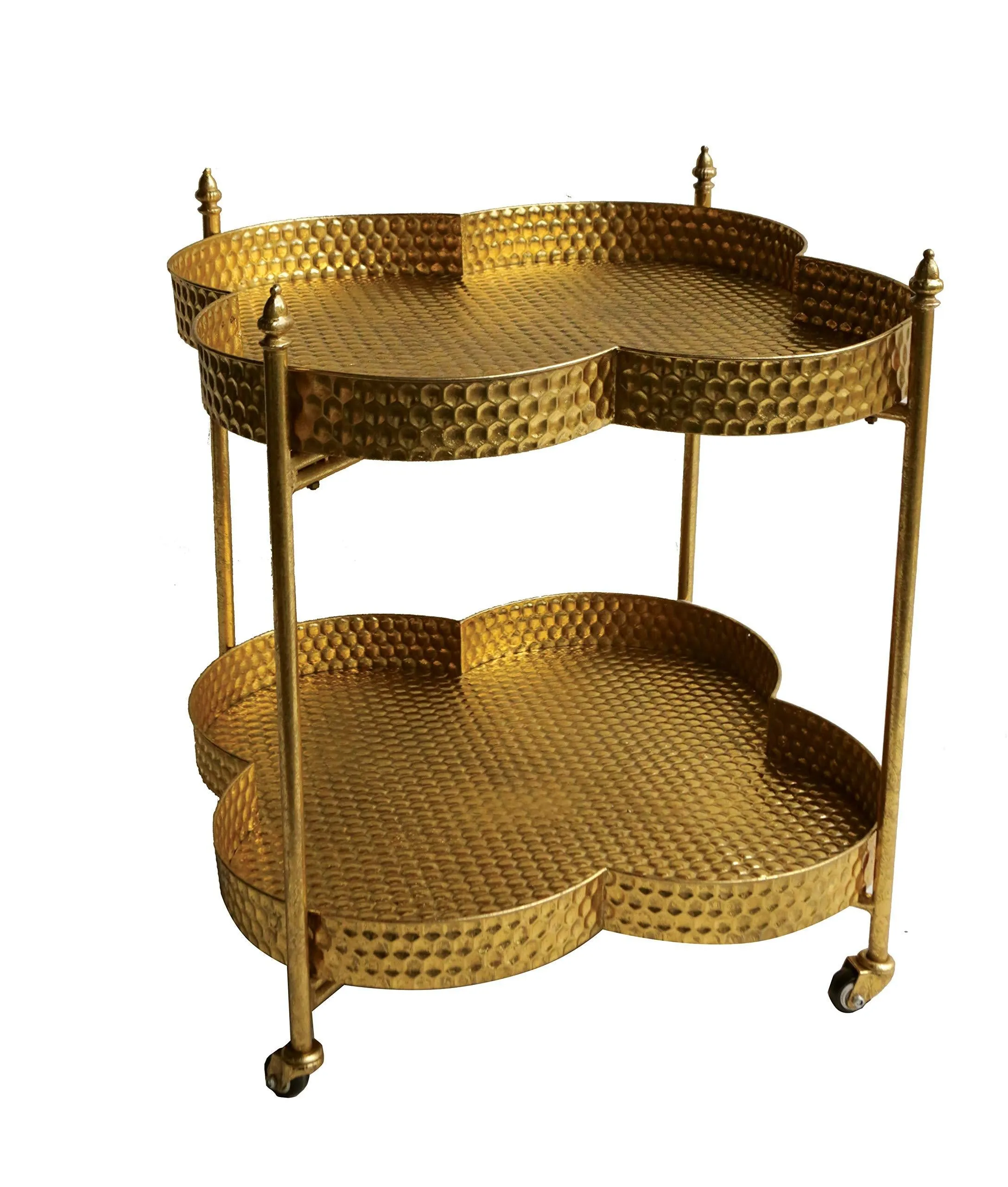 Creative Co-op Metal Clover Shaped Gold 2-Tier Bar Cart,