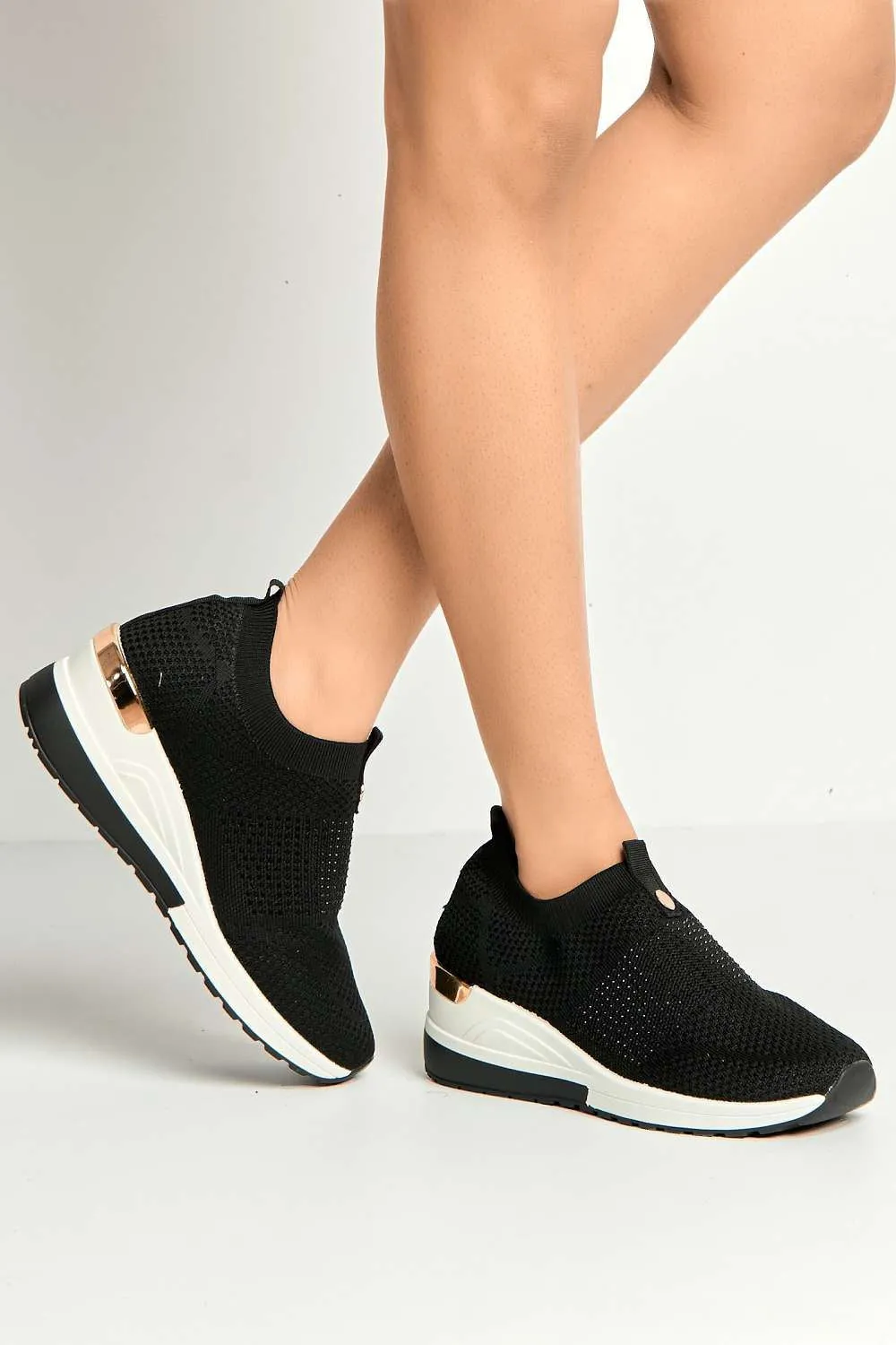 Ember Diamante Embellished Slip On Trainers in Black