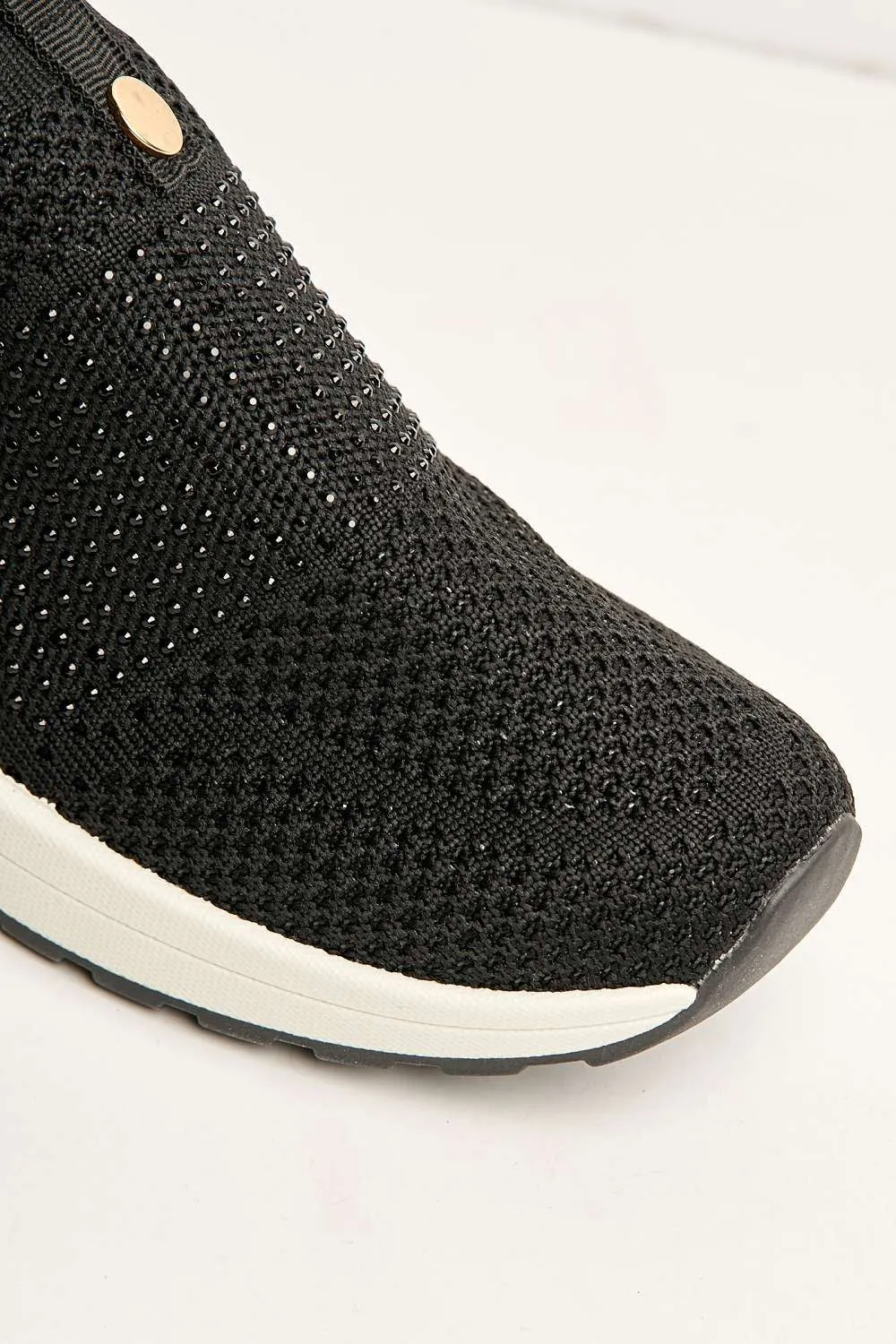 Ember Diamante Embellished Slip On Trainers in Black