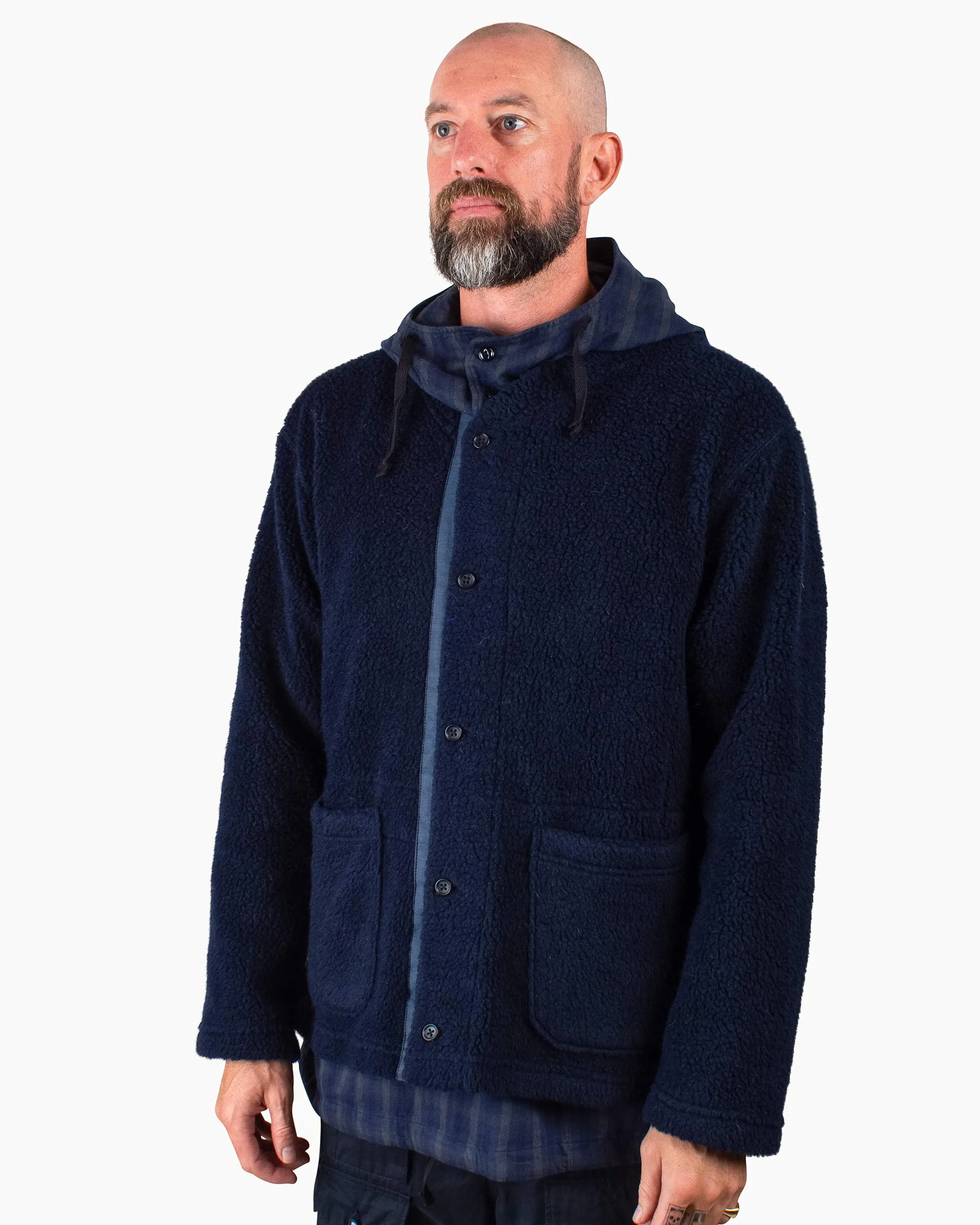 Engineered Garments Knit Cardigan Navy Wool Poly Shaggy Knit