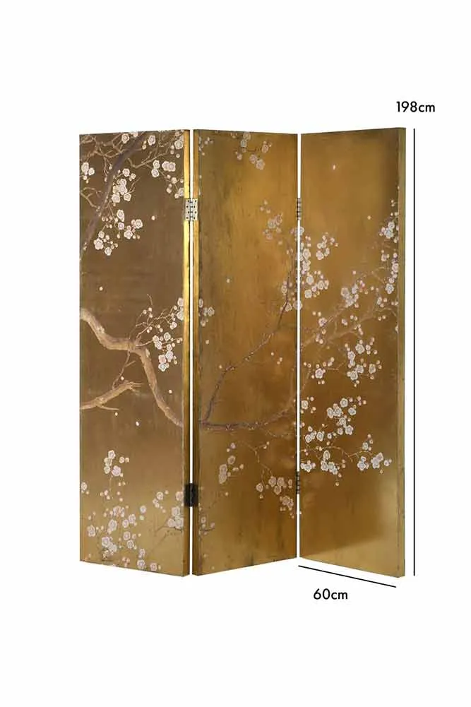 Exquisite Gold & Pink Blossom Folding Room Divider