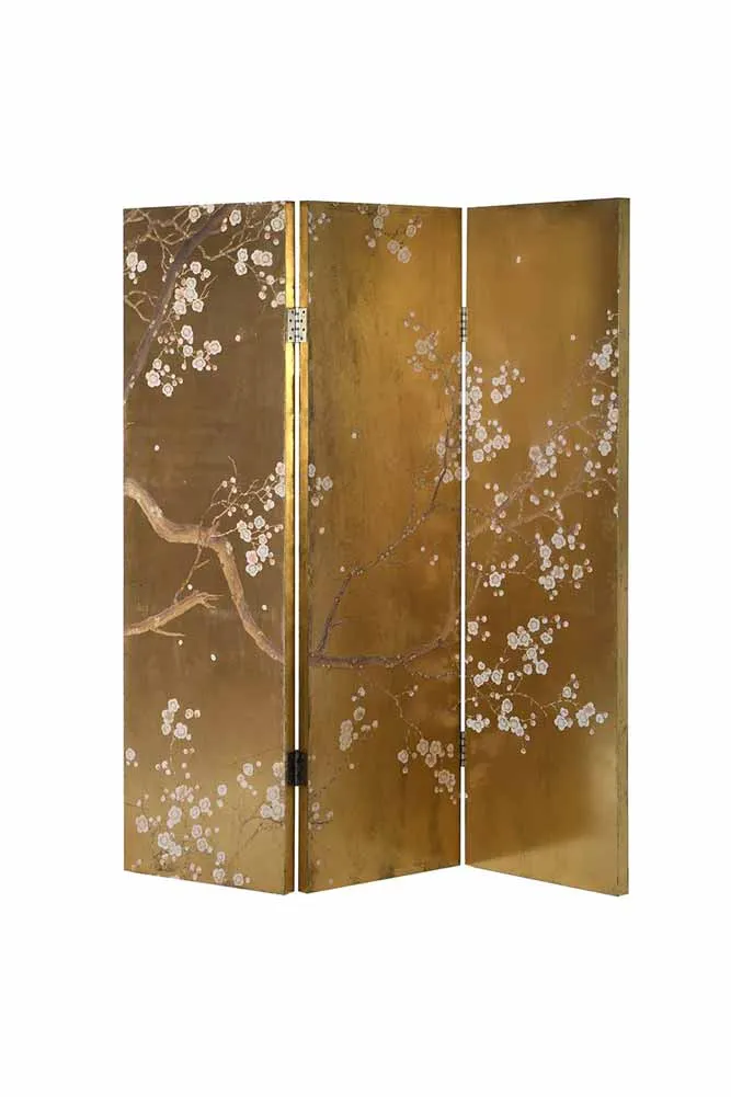 Exquisite Gold & Pink Blossom Folding Room Divider