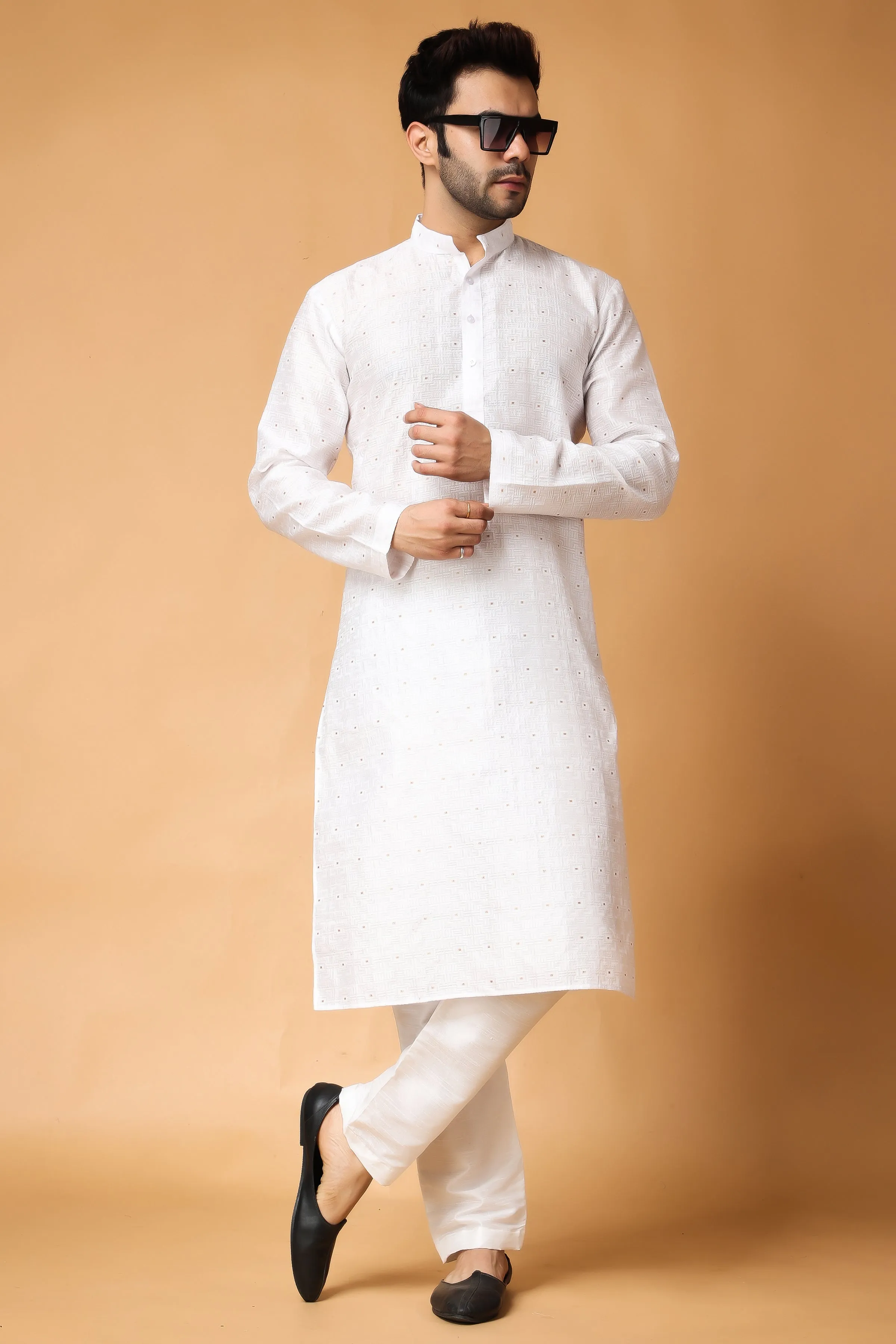 Exquisite Ivory Woven Kurta Pajama