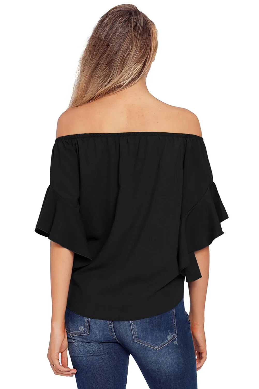 Fashion Black Off The Shoulder Knot Front Top