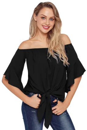 Fashion Black Off The Shoulder Knot Front Top