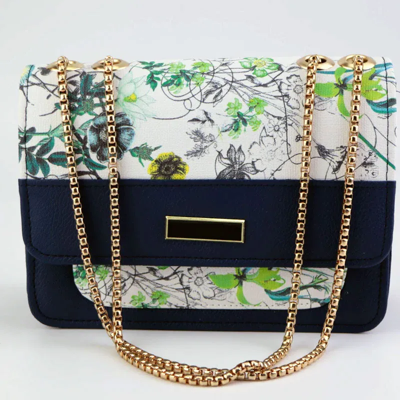 Floral Crossbody Purse with Gold Chain