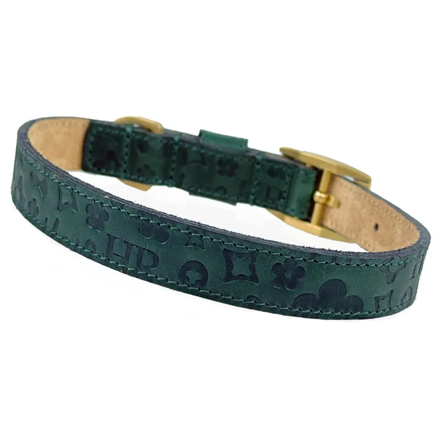 H&R Embossed Dog Collar in Forest Green