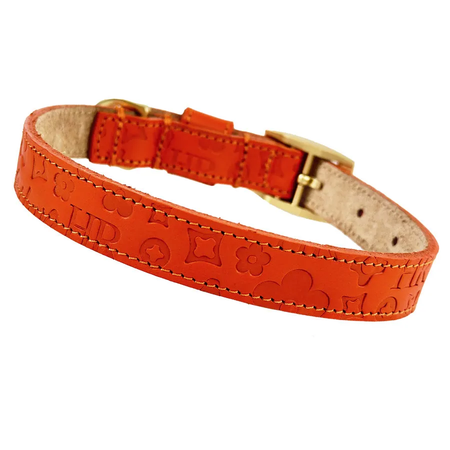 H&R Embossed Dog Collar in Tangerine