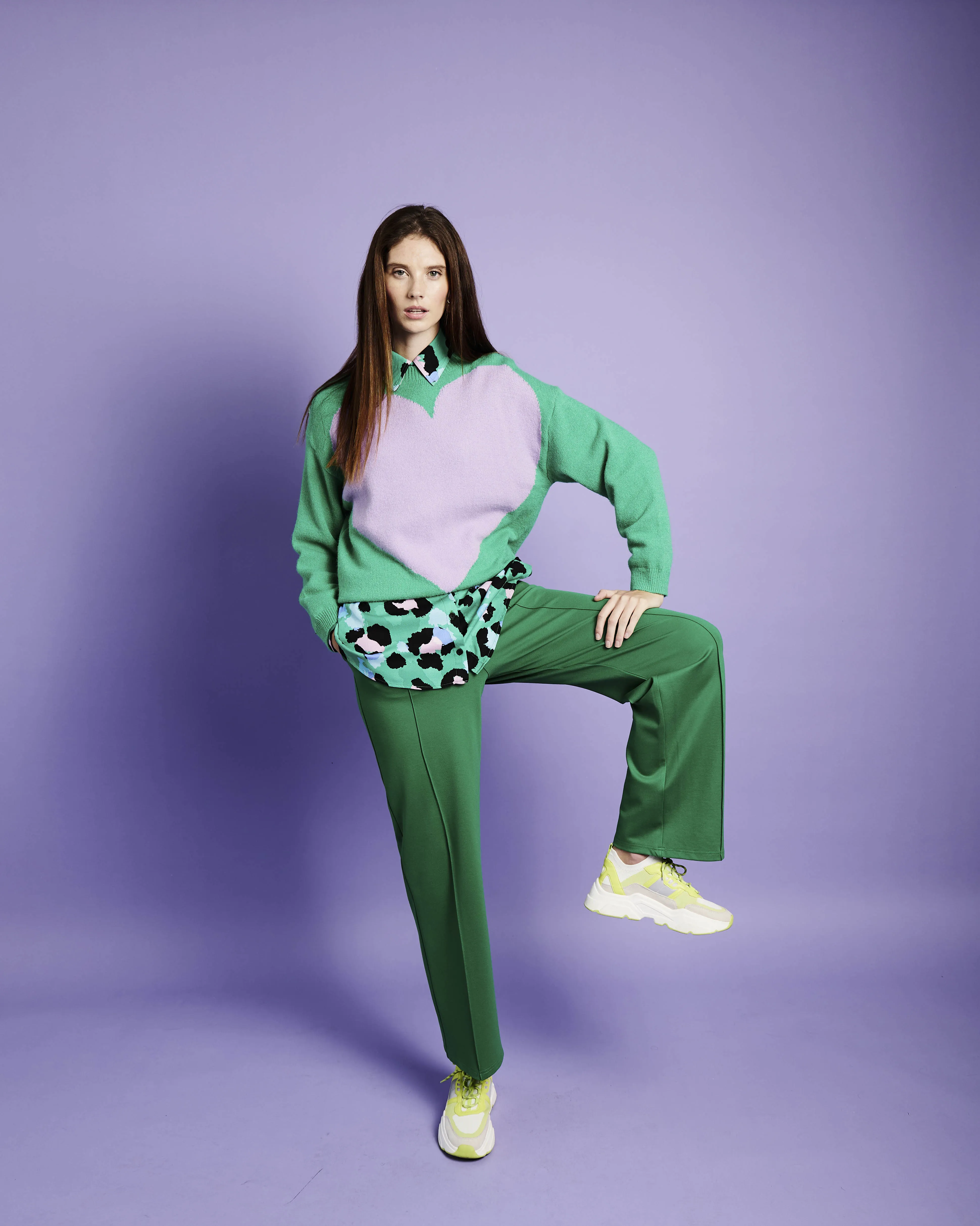 Heart Jumper in Green/Lilac