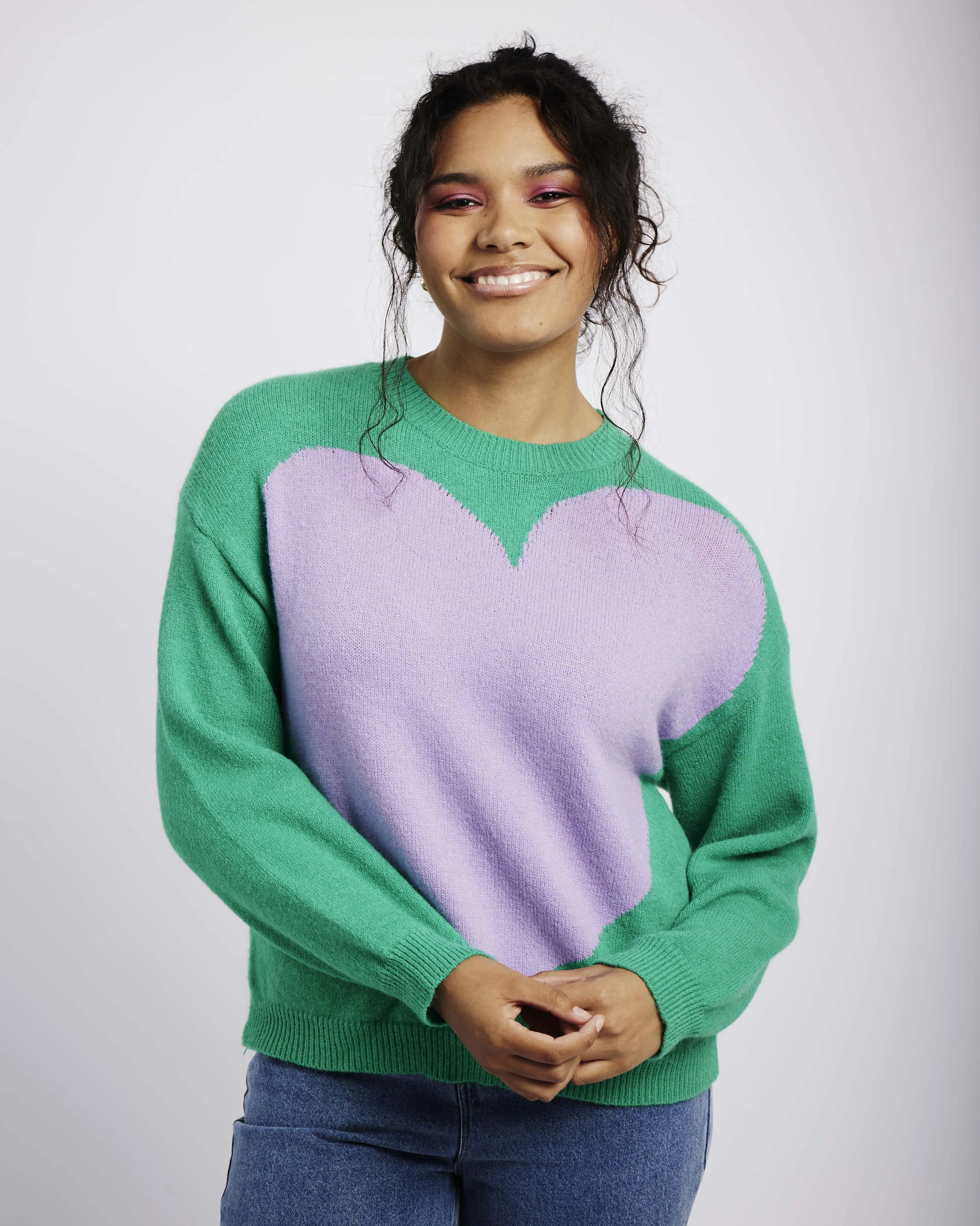 Heart Jumper in Green/Lilac