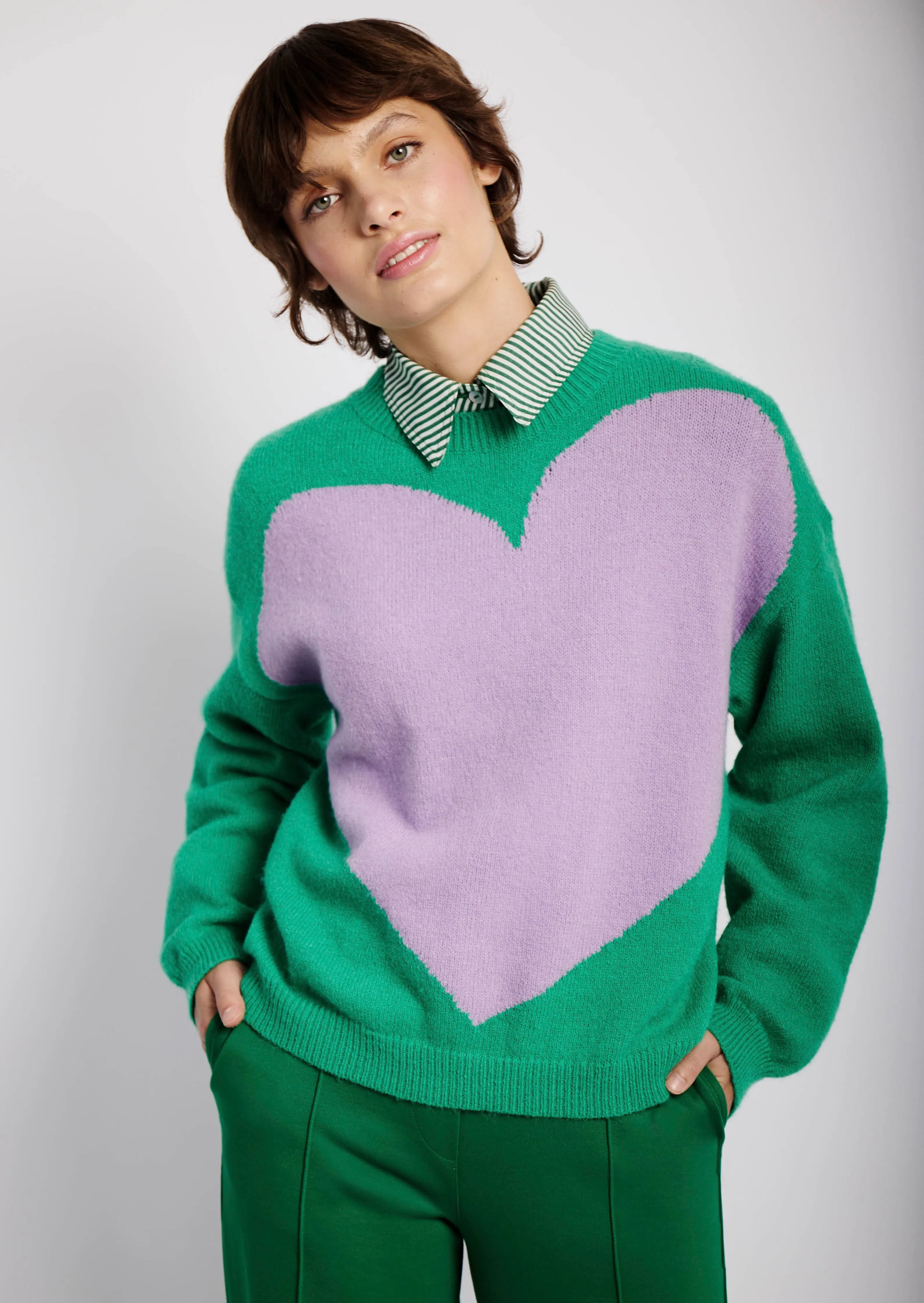 Heart Jumper in Green/Lilac