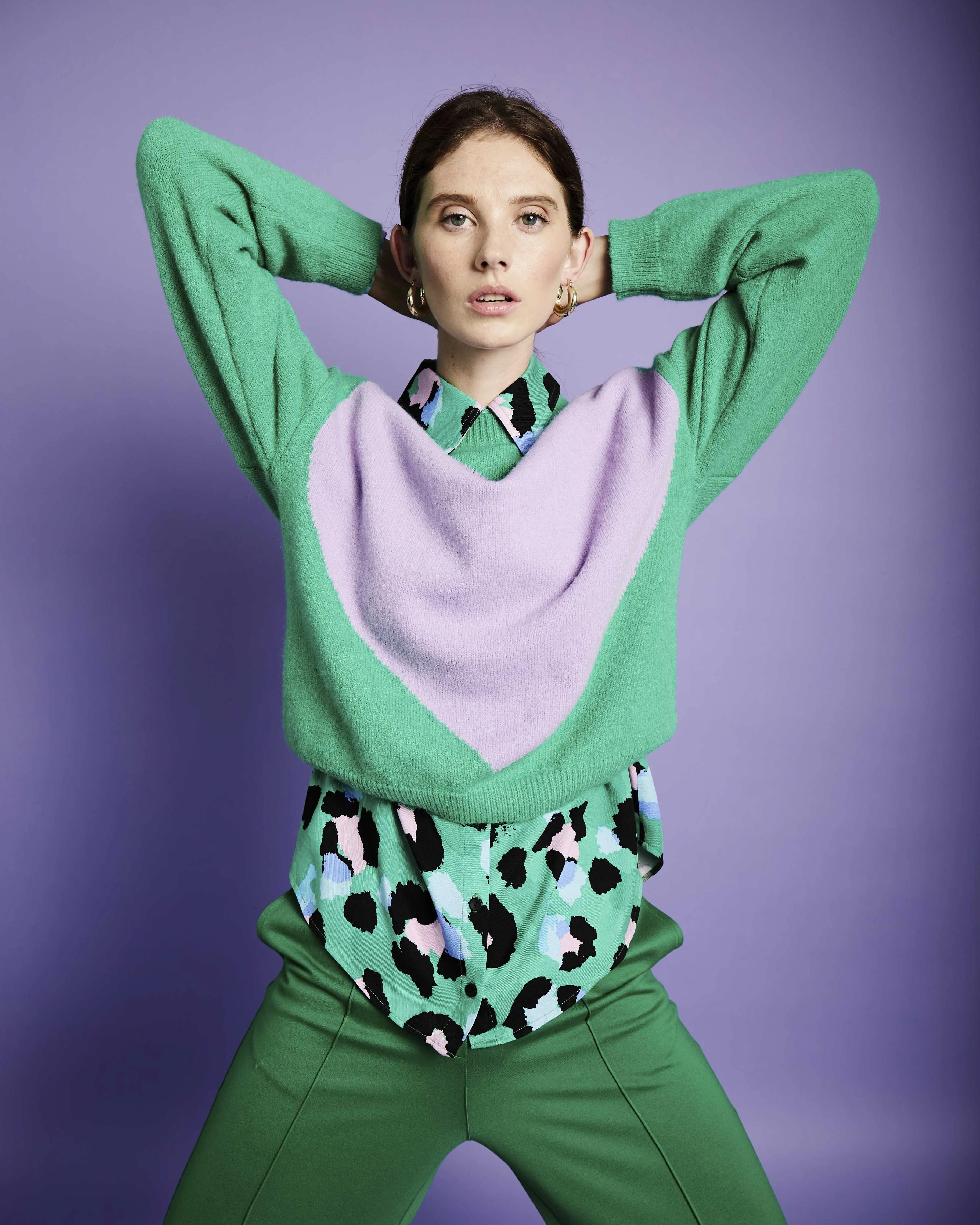 Heart Jumper in Green/Lilac