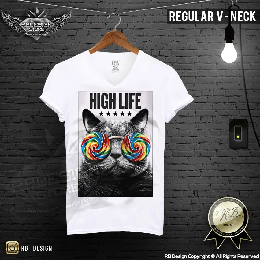 High Life Stoned Cat T-shirt Funny Festival Top MD070