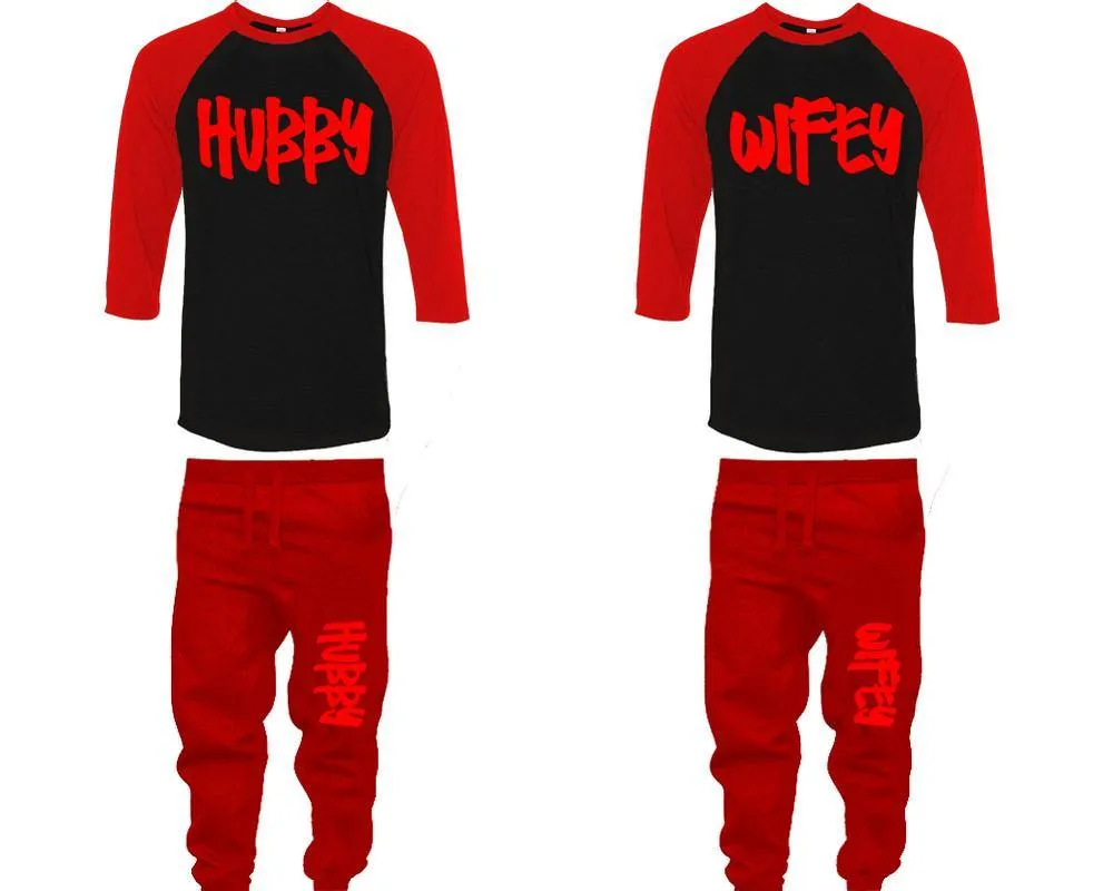 Hubby Wifey Couple Baseball Shirt and Jogger Pants, Matching Top Bottom Set