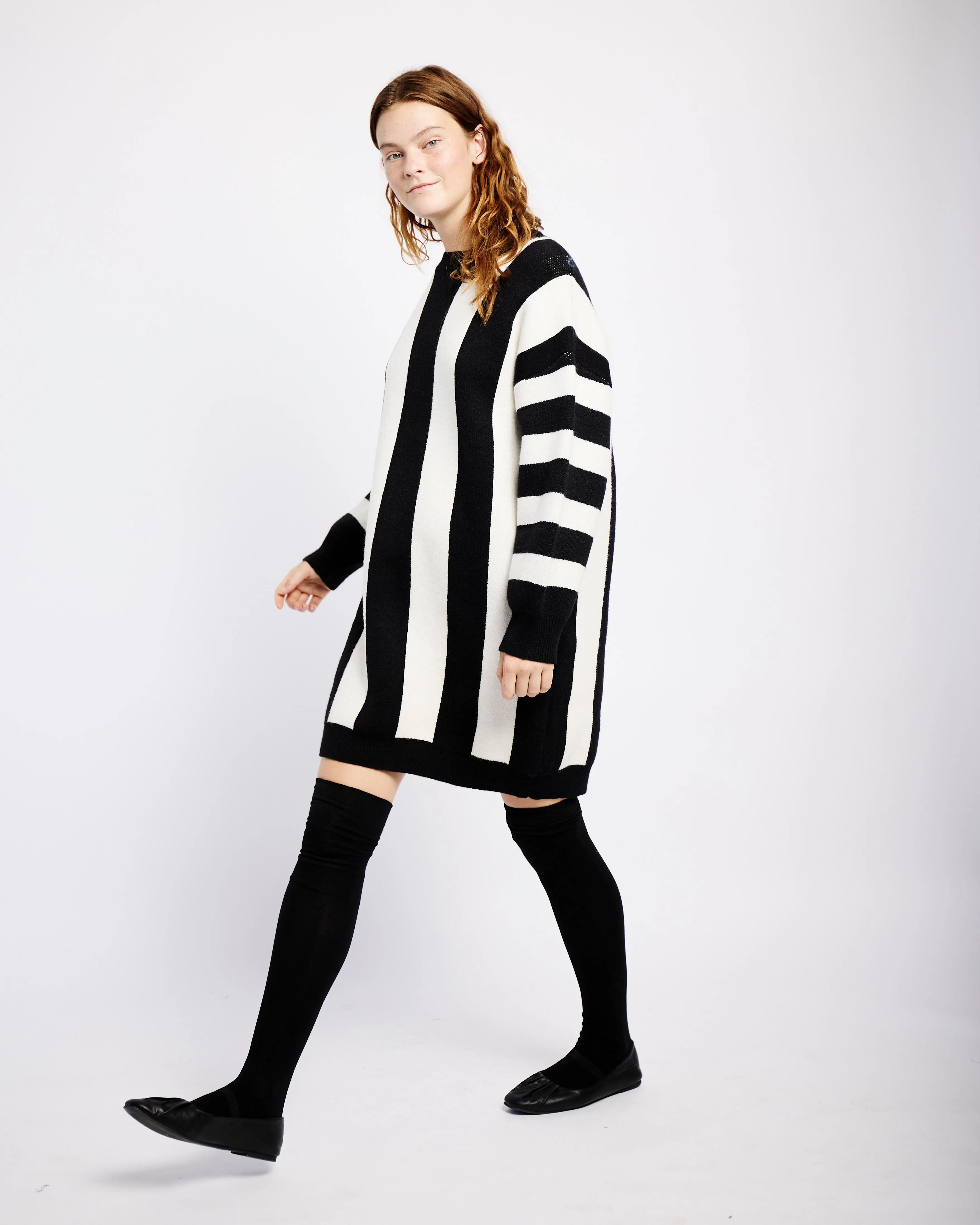 Knitwear Dress in Black and White Stripe