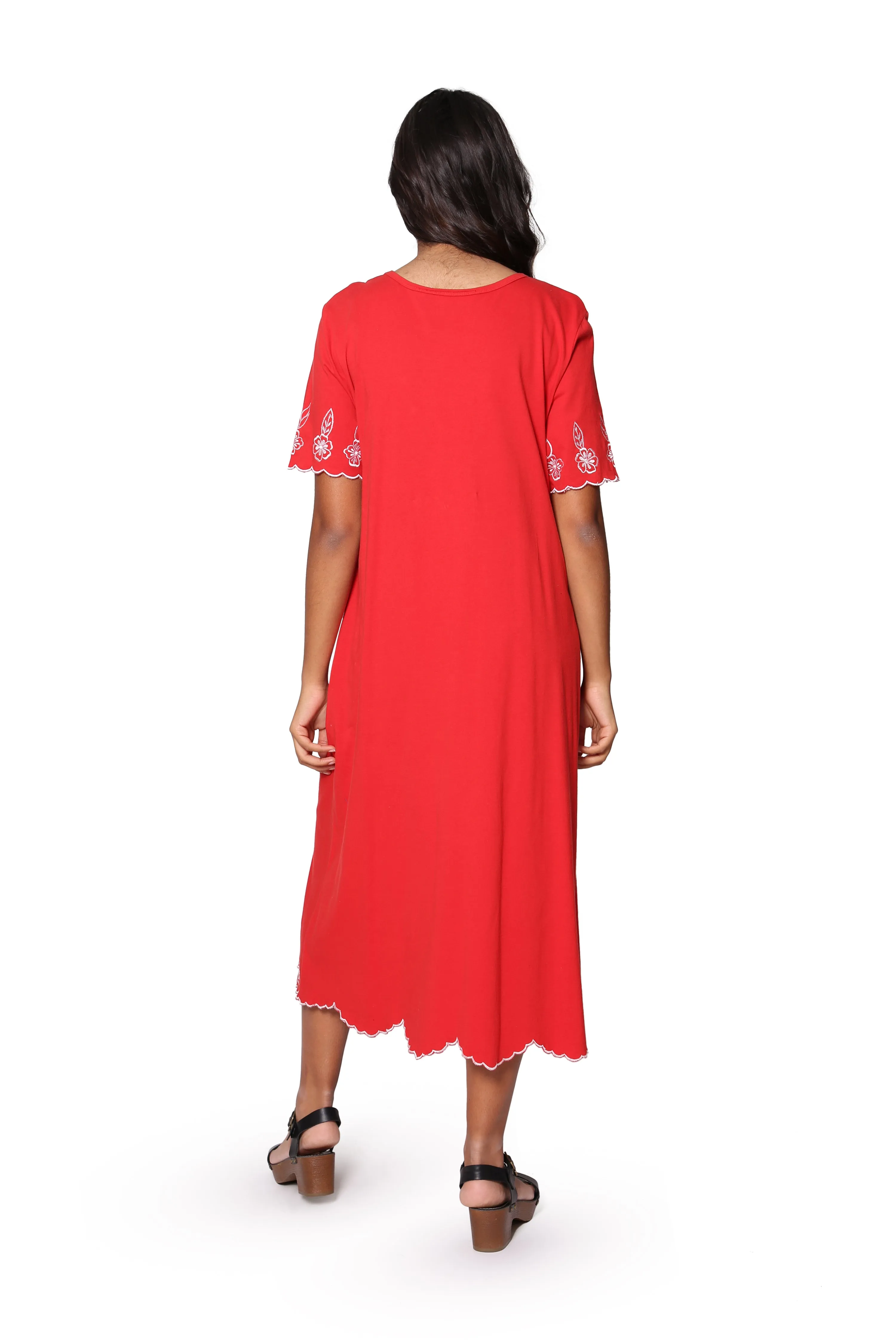 La Cera 100% Cotton Knit Embroidered A-Line Dress