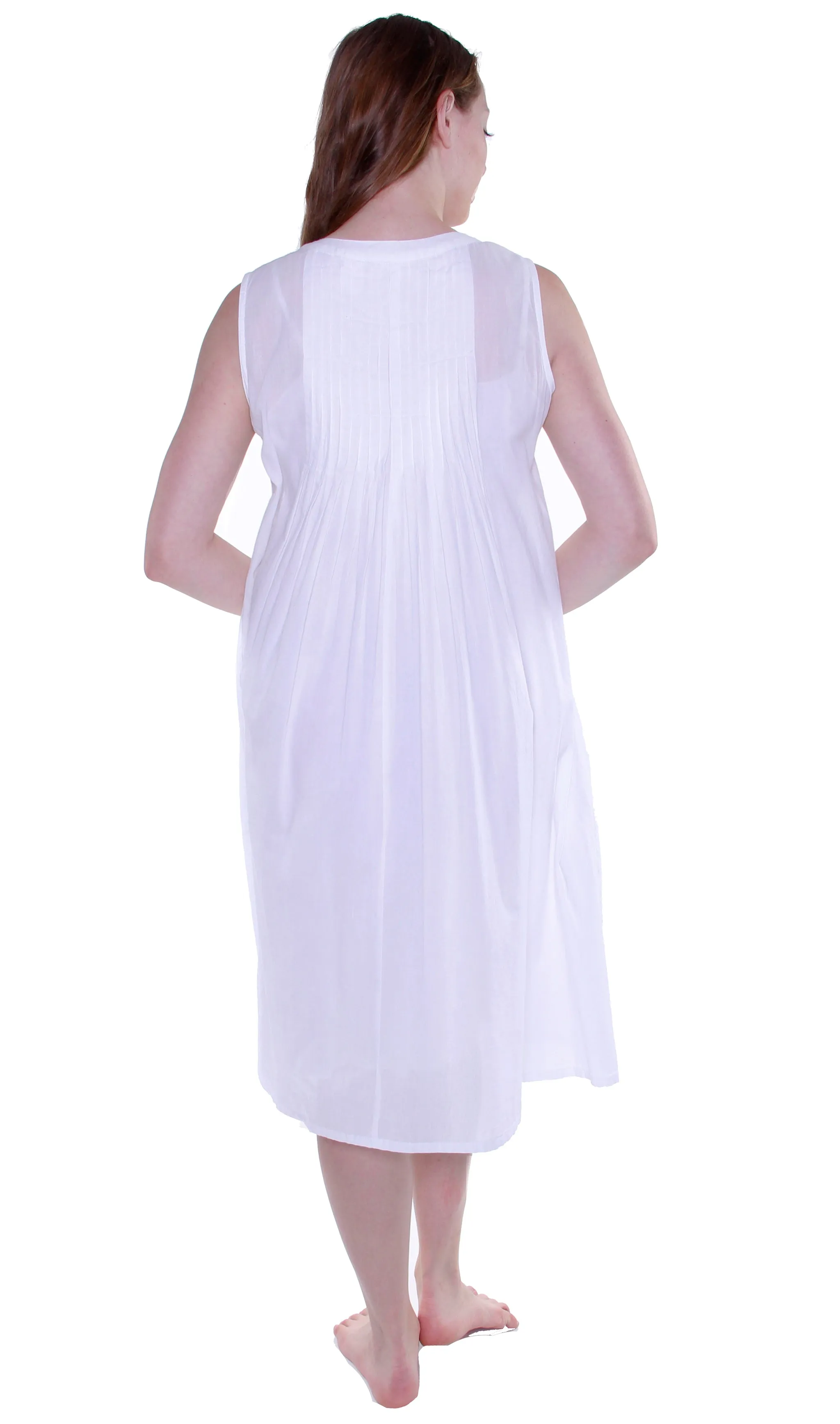 La Cera 100% Cotton Sleeveless Dress with Hem Embroidery