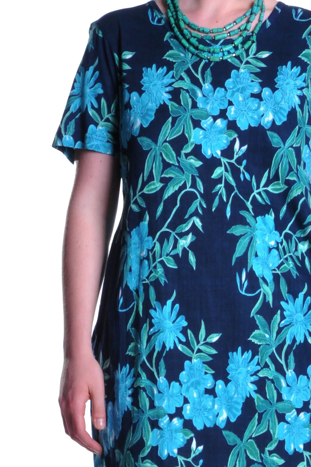 La Cera Navy Floral Print A-Line Dress