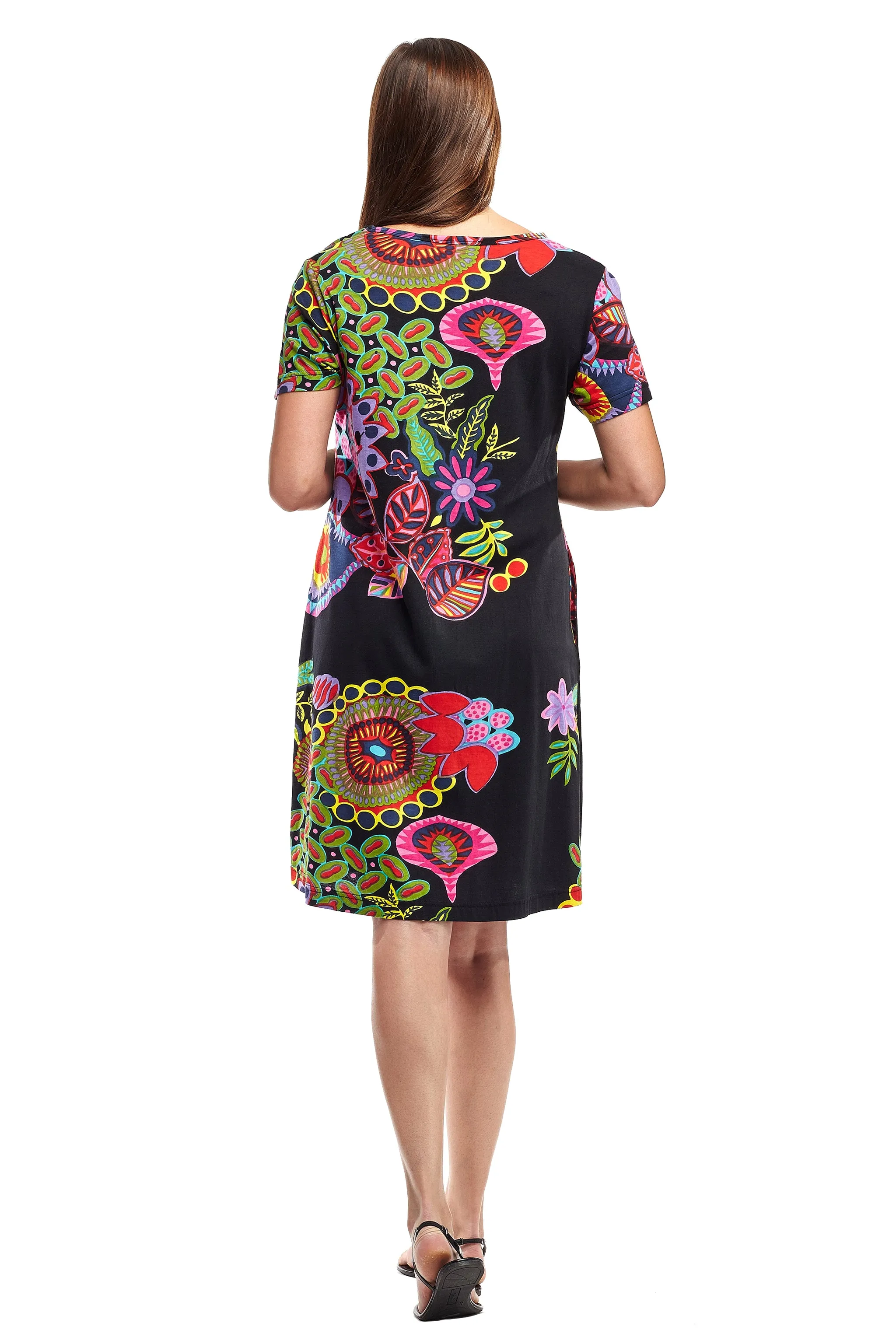 La Cera Novelty Floral Print Short Sleeve Dress