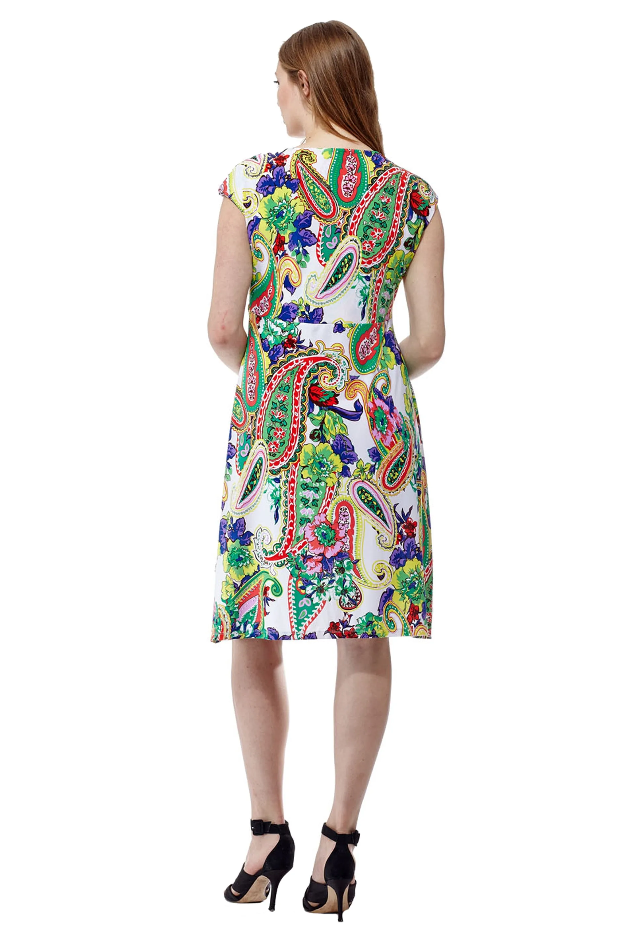 La Cera Paisley Floral Print Sleeveless Dress