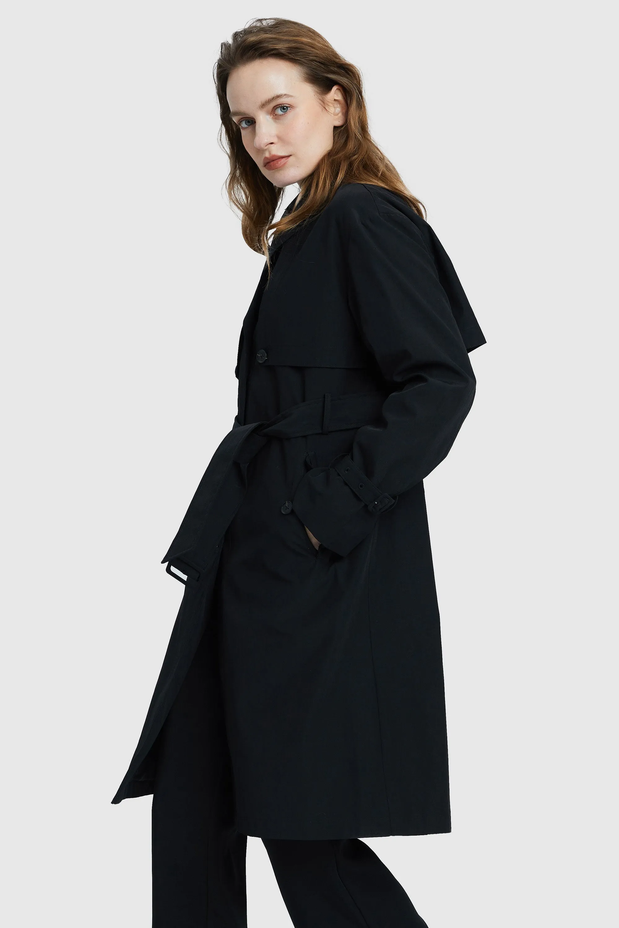 Long Single Breasted Trench Coat with Belt