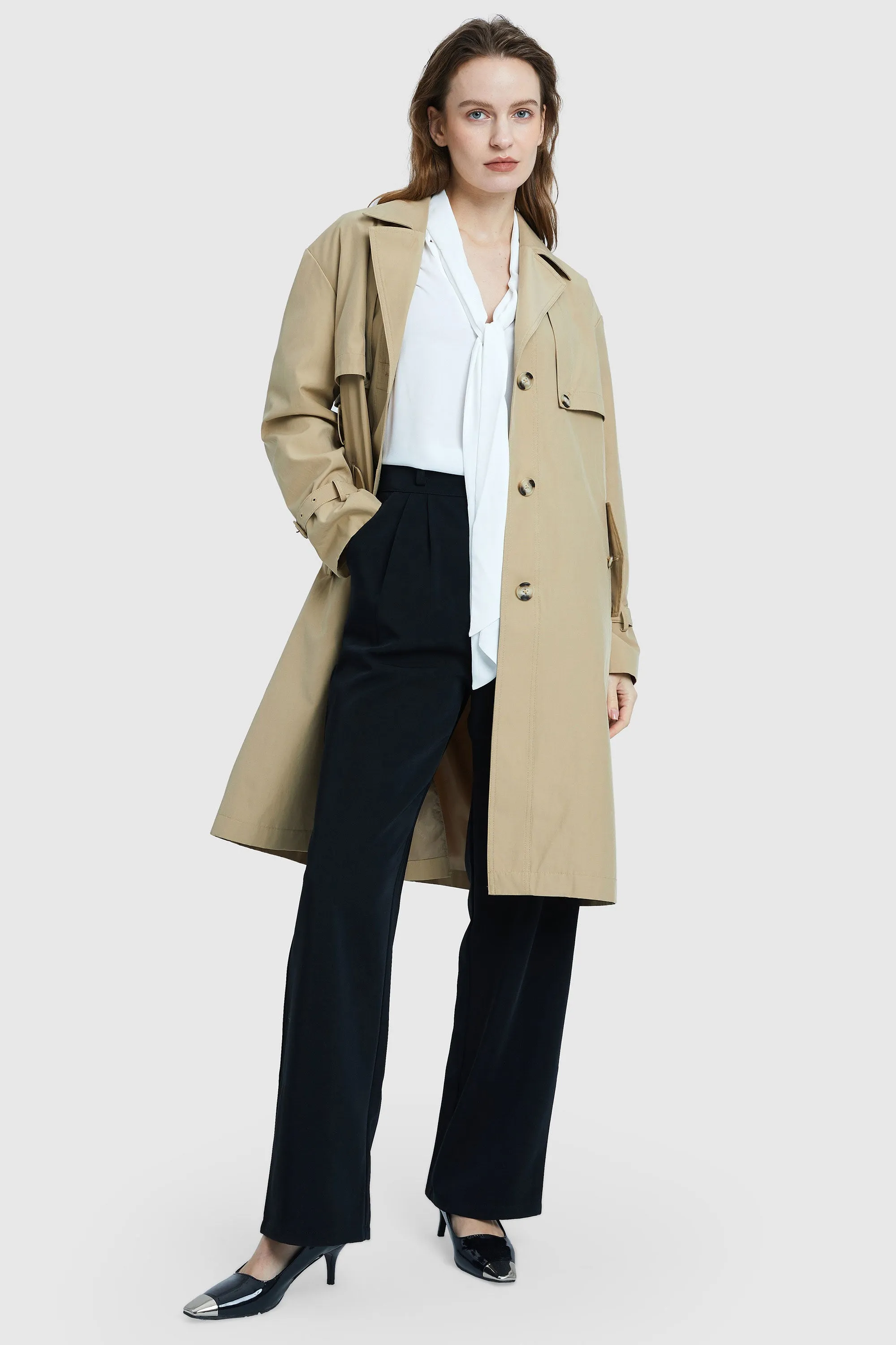 Long Single Breasted Trench Coat with Belt