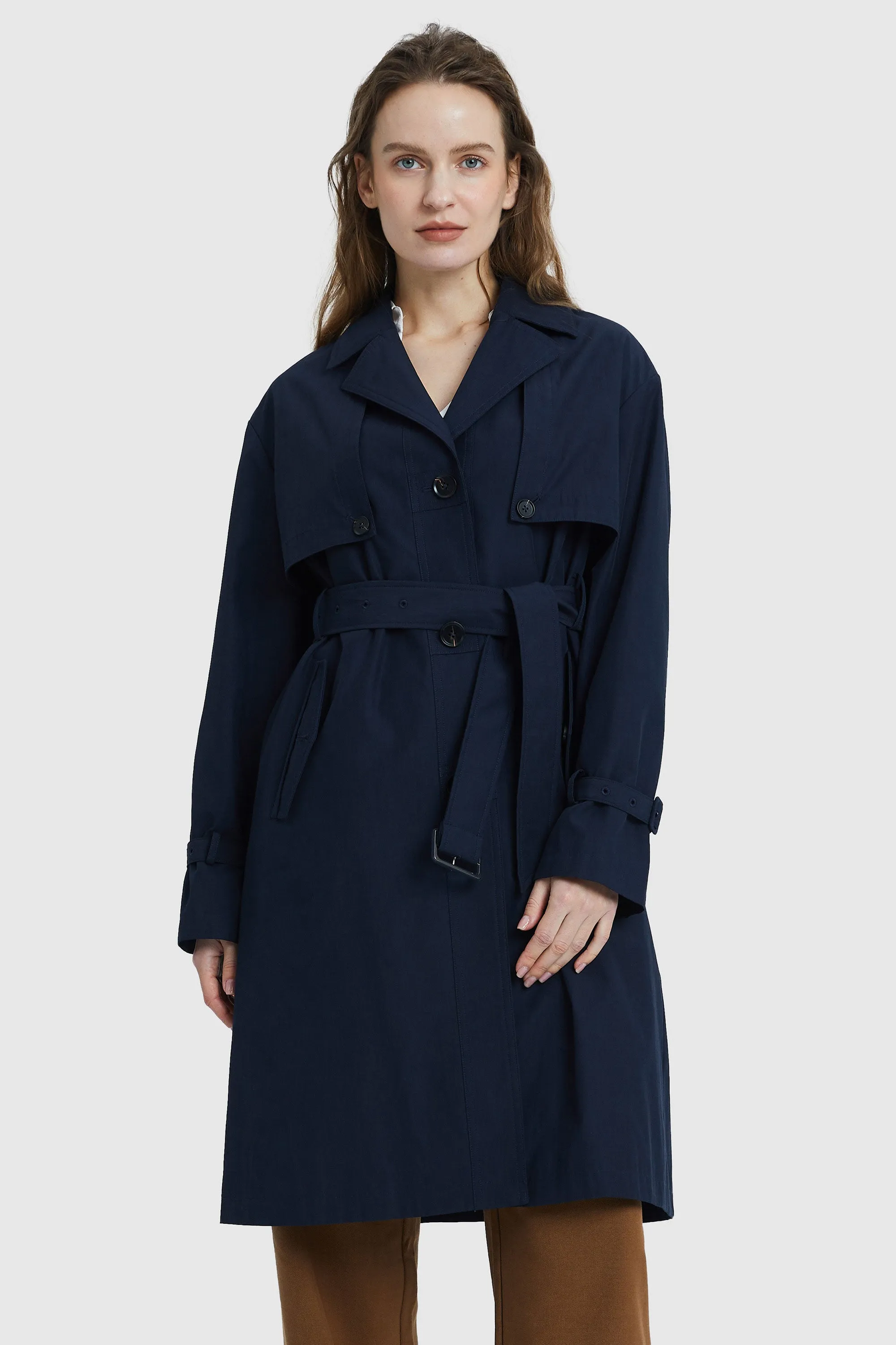 Long Single Breasted Trench Coat with Belt