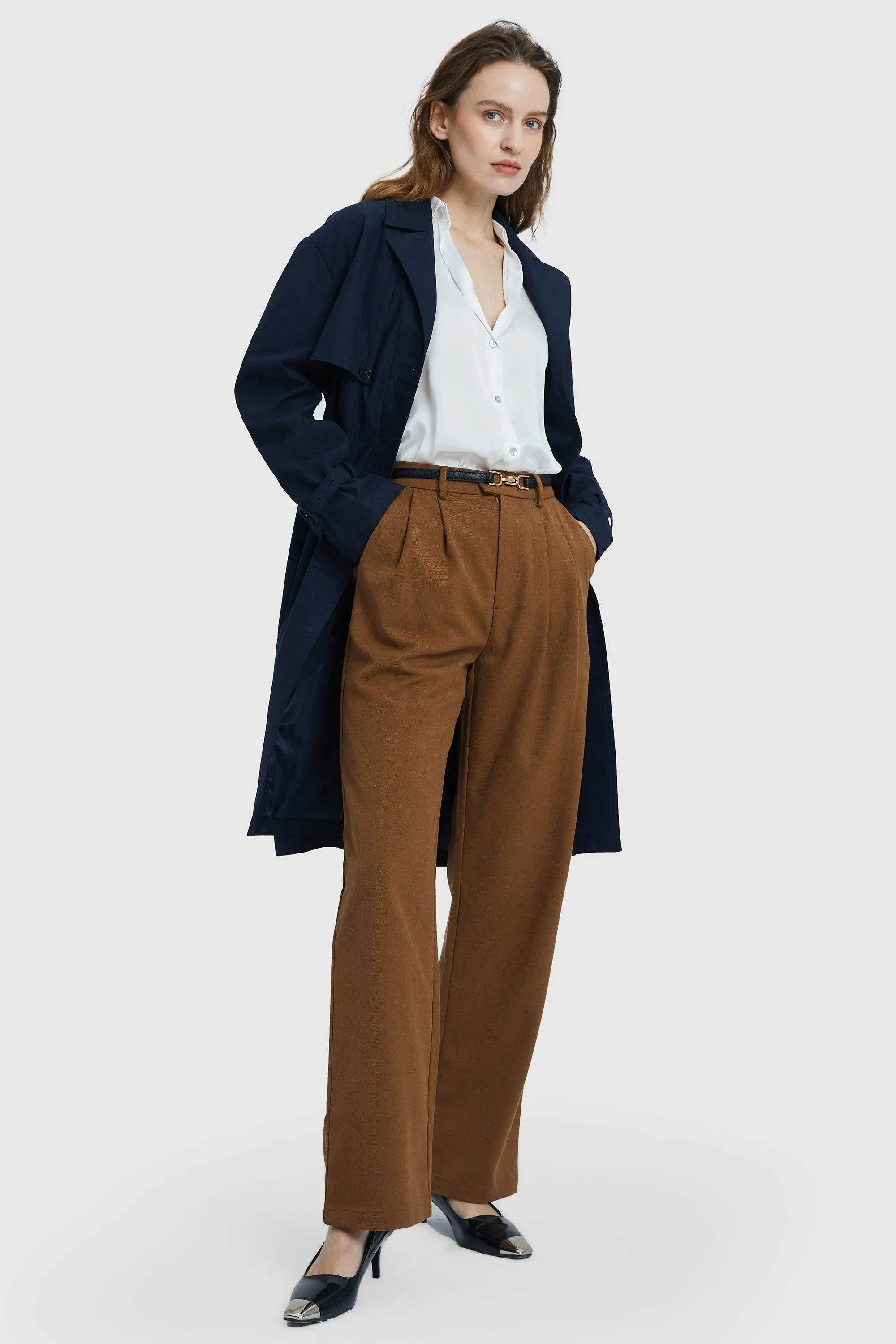 Long Single Breasted Trench Coat with Belt