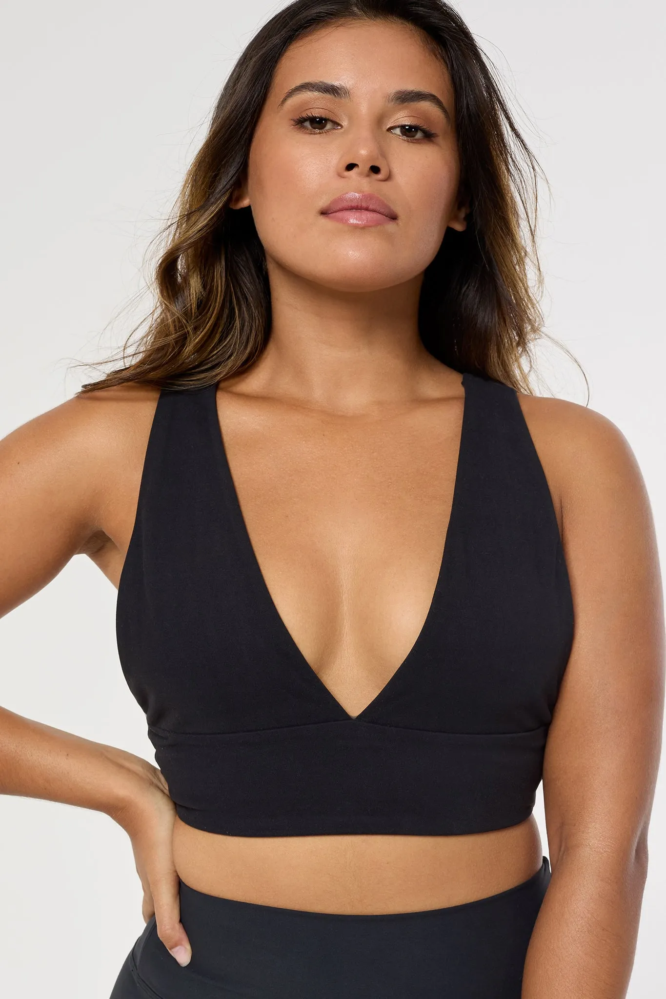 Lotta Deep Plunge Sports Bra | Recycled Polyester | Black